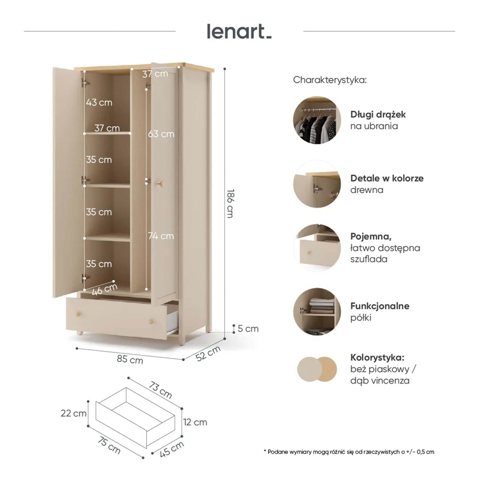 STORY SO-12 two-door wardrobe | beige / bleached Vincenza oak - Image 7