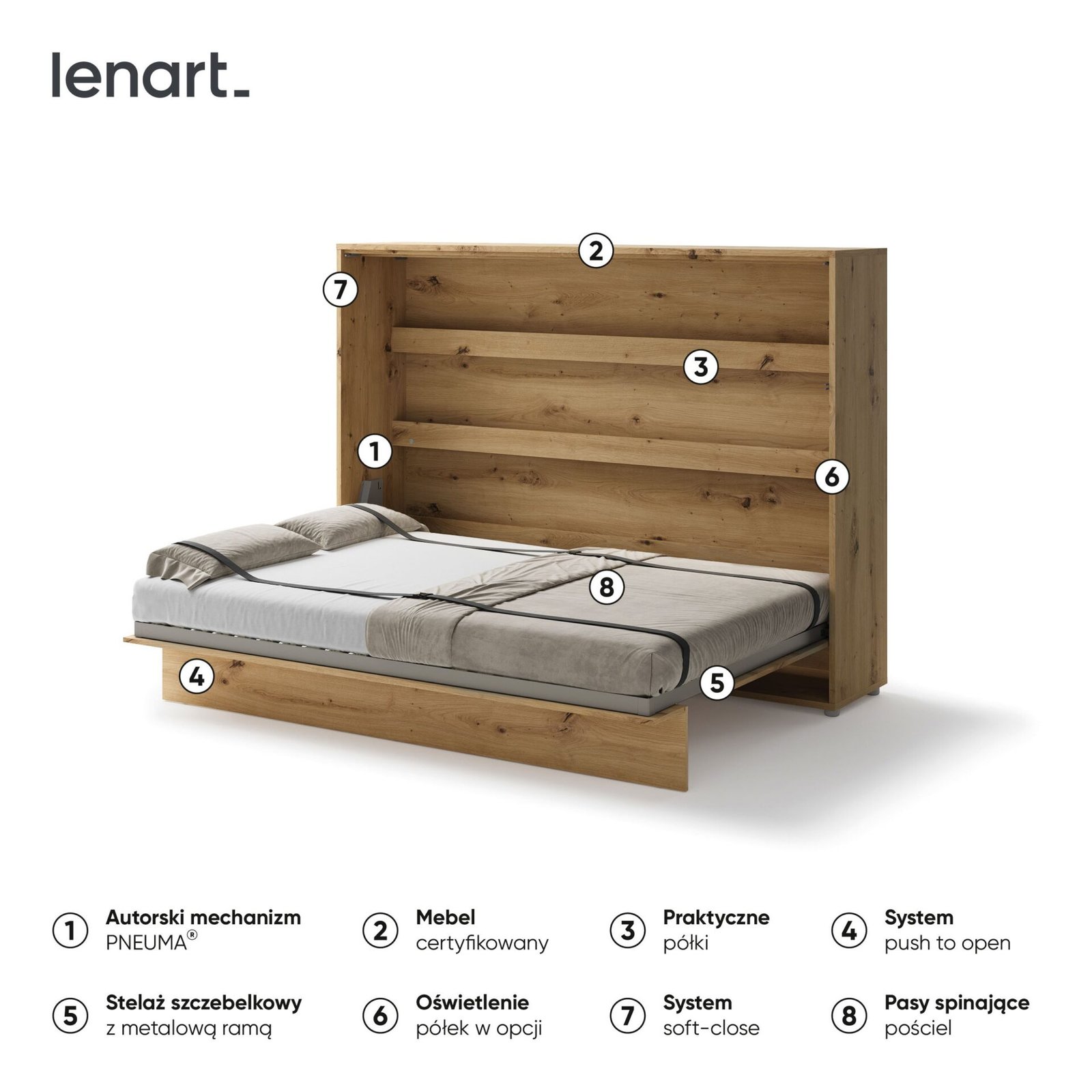 BED CONCEPT BC-04 - horizontal wall bed 140 - oak imitation FAST DELIVERY - Image 6