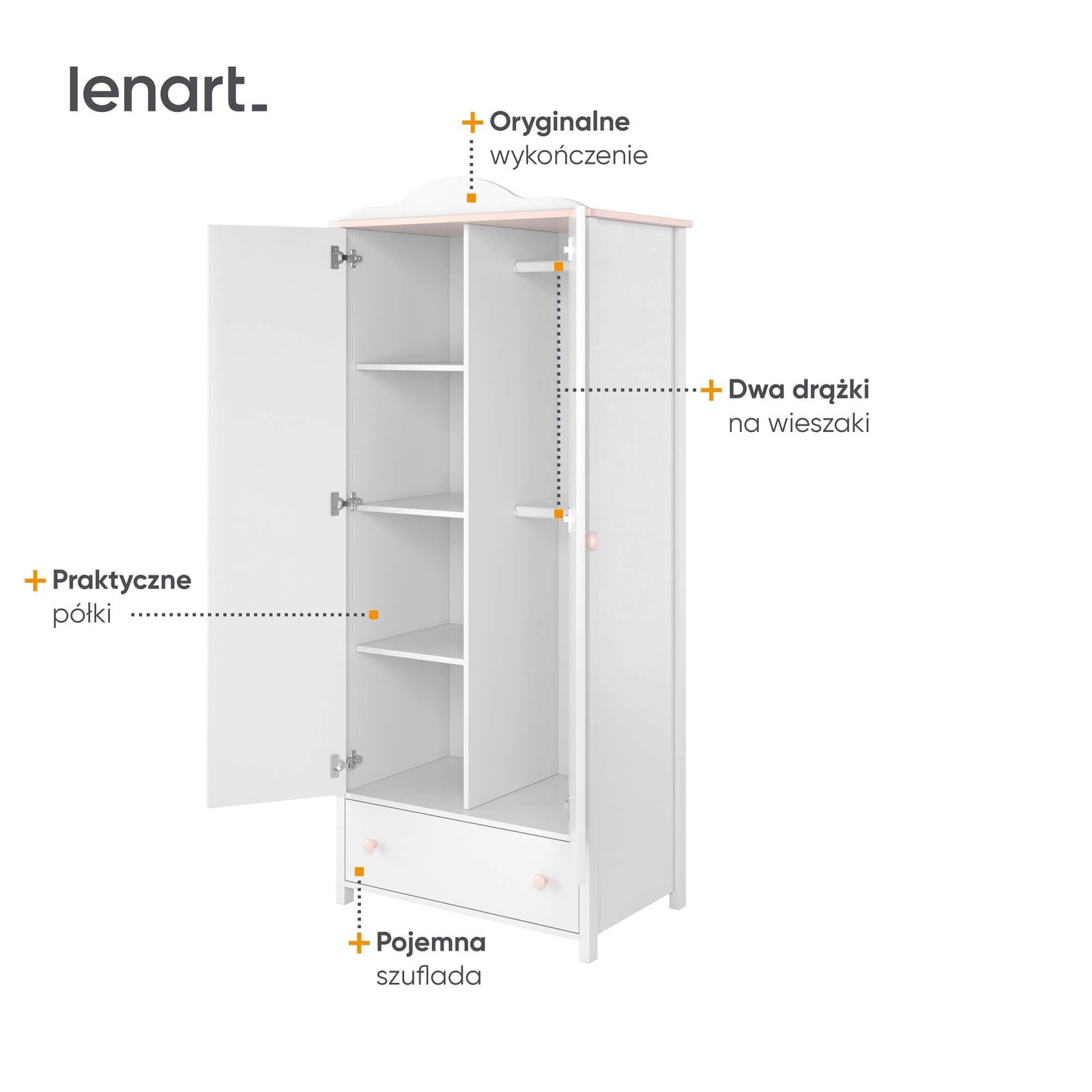 LUNA LN-12 two-door wardrobe, white/pink - Image 5