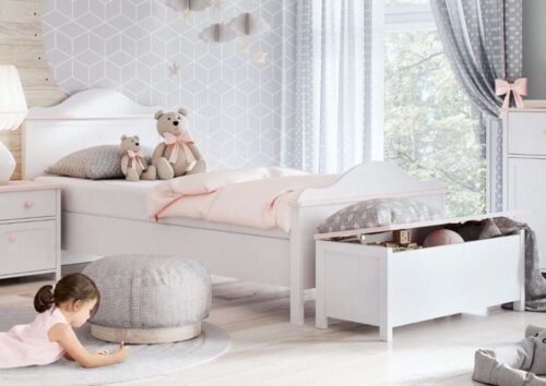 Bed with mattress LUNA LN-08 | White, pink