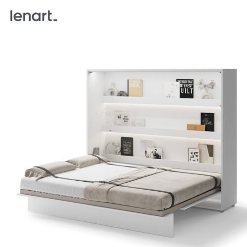 Bed concept BC-14p – horizontal wall bed 160 – white glossy