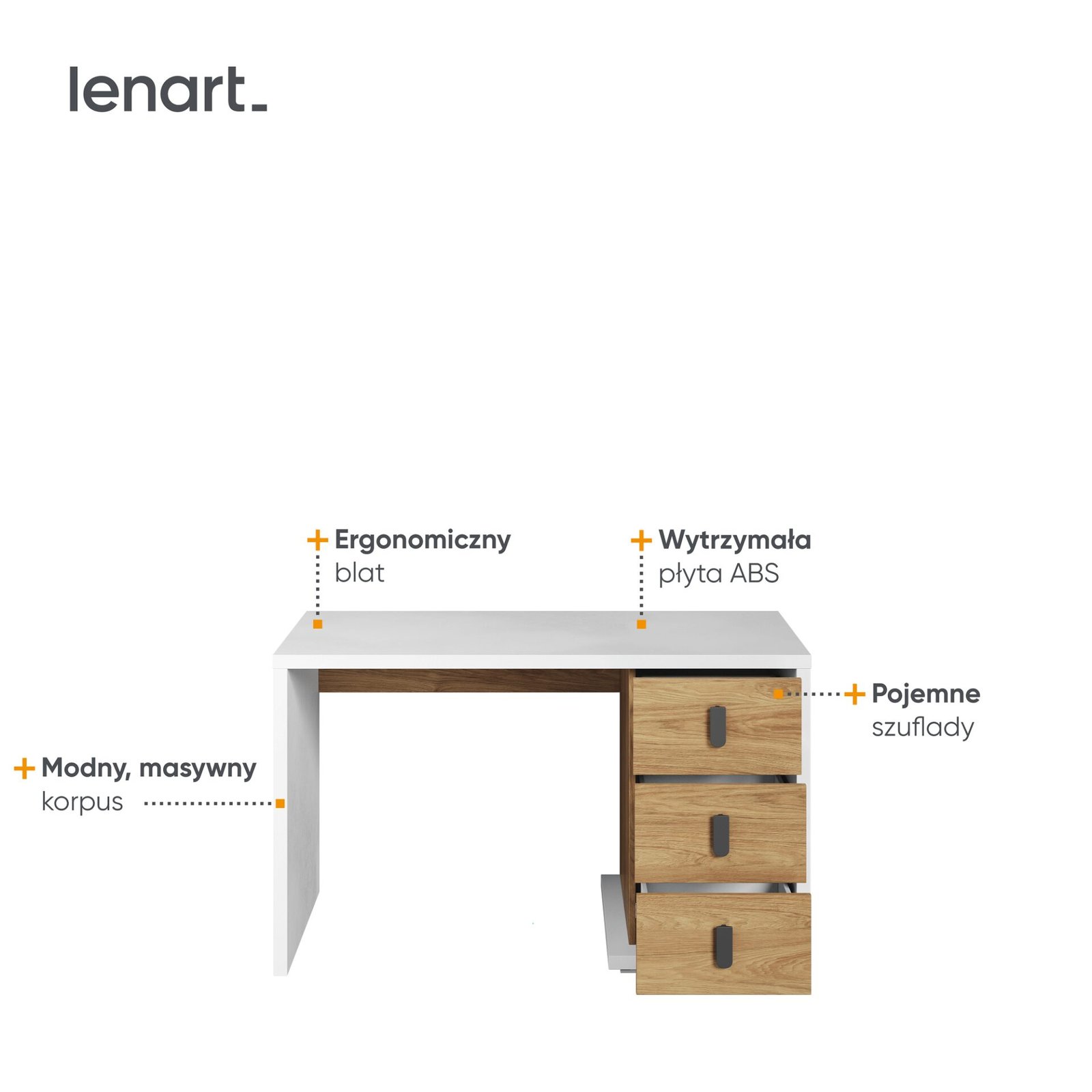 Scandinavian desk SIMI MS-06 white / natural hickory - Image 3