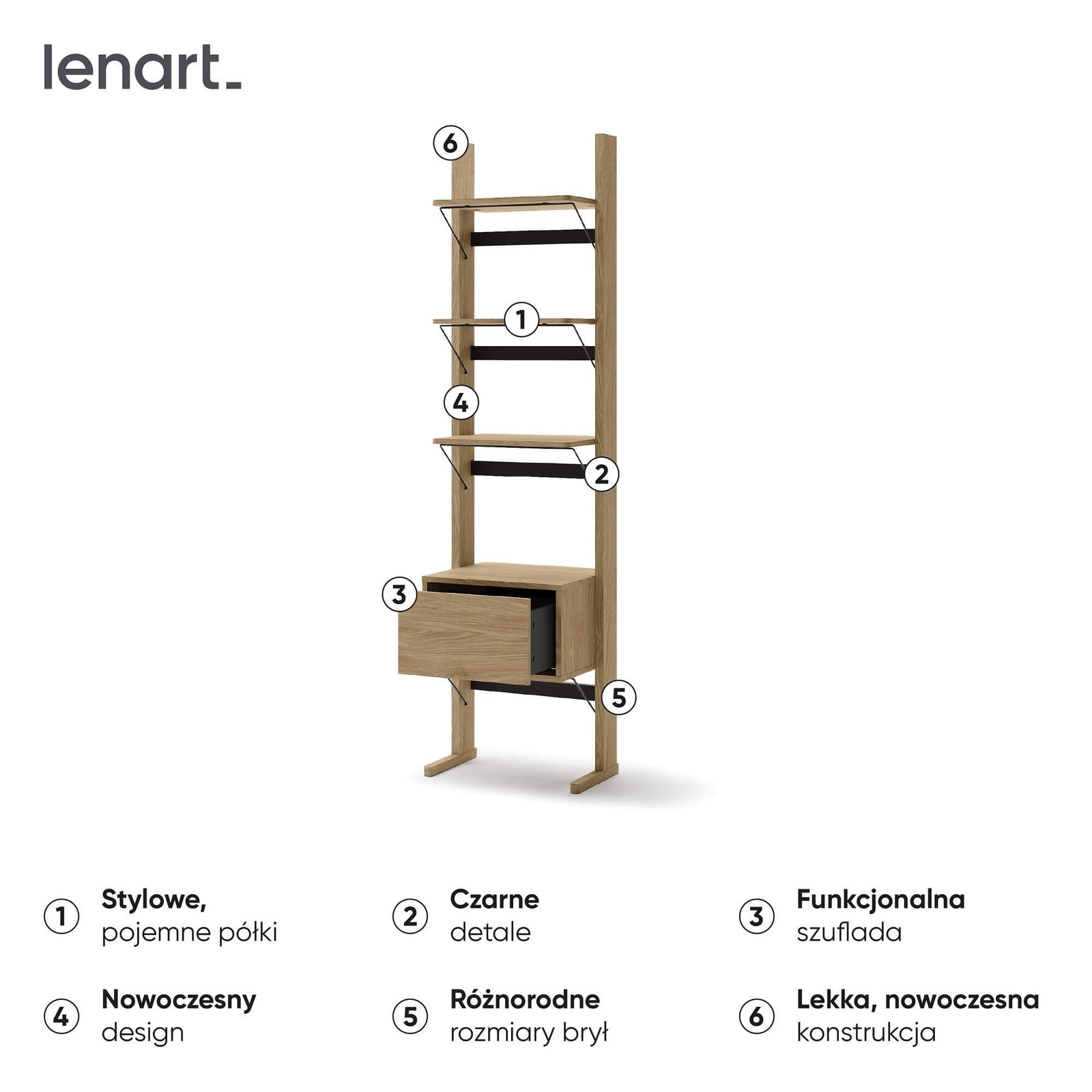 OLLIE OL-02 wooden shelf | 52x193x40 | Oiled oak, black - Image 5