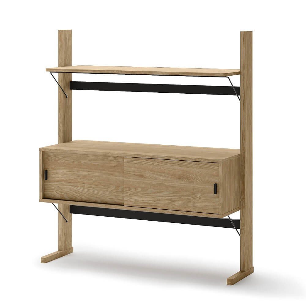 Low wooden shelf OLLIE OL-03 | 108x121x40 | Oiled oak, black