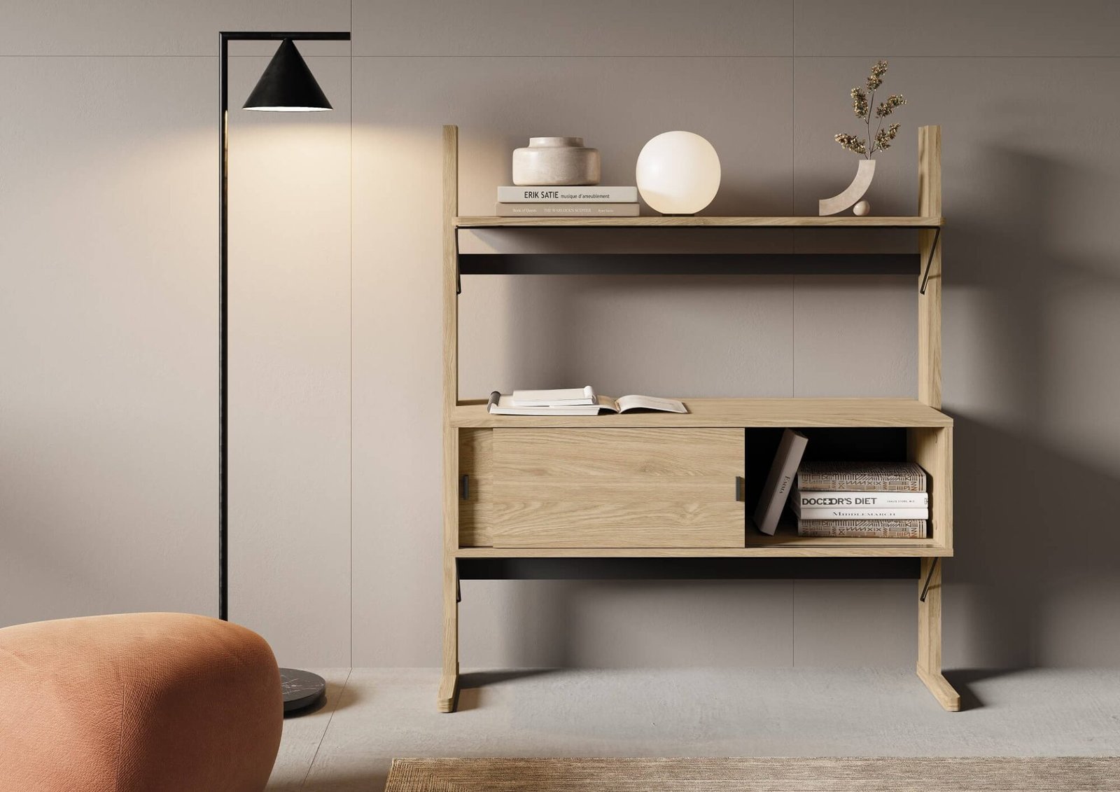 Low wooden shelf OLLIE OL-03 | 108x121x40 | Oiled oak, black - Image 2