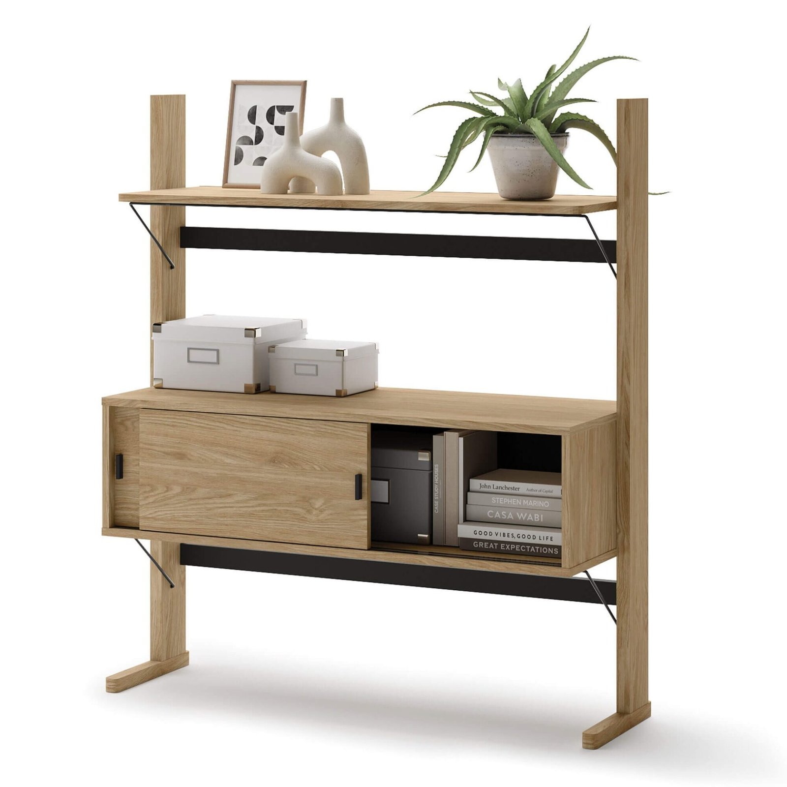 Low wooden shelf OLLIE OL-03 | 108x121x40 | Oiled oak, black - Image 4