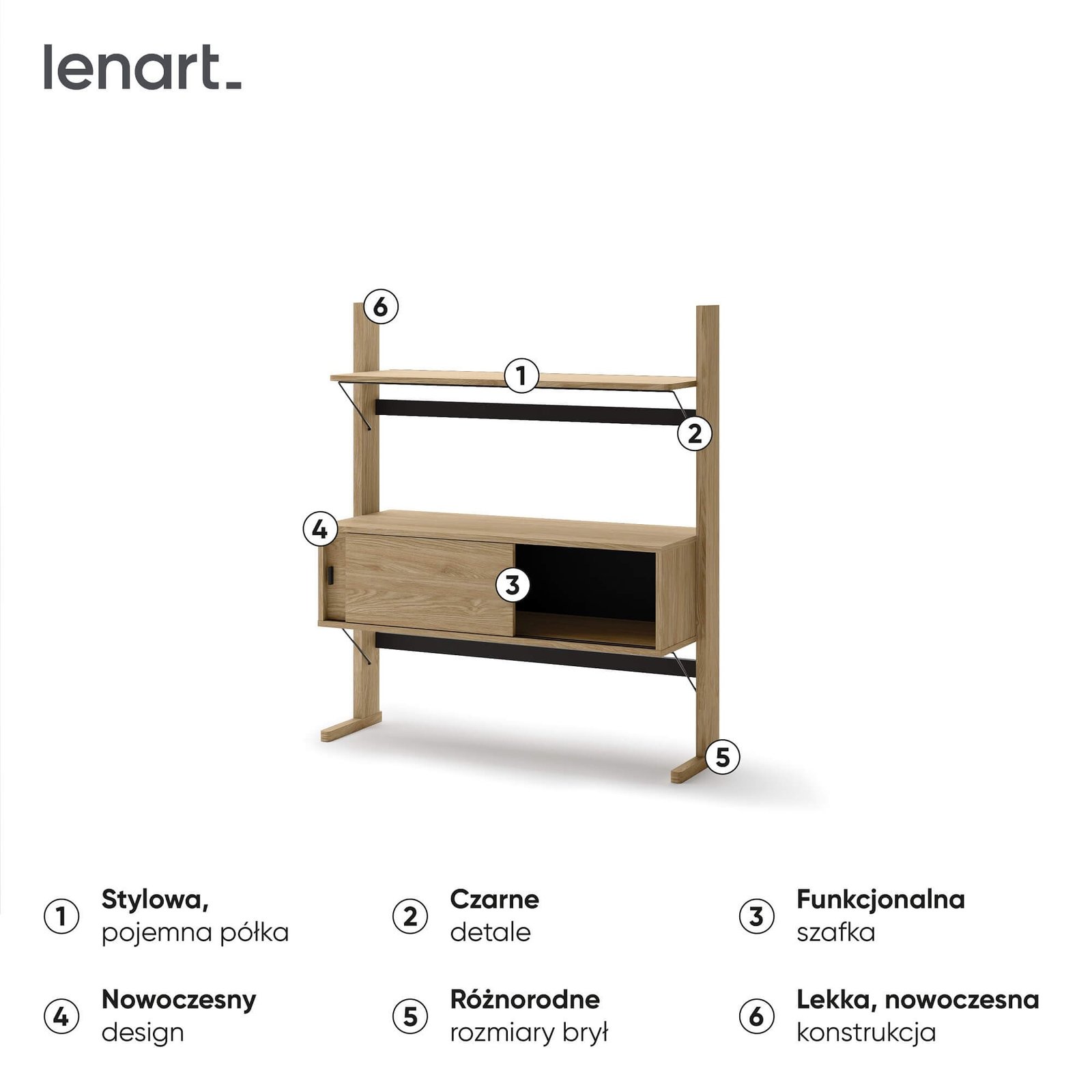 Low wooden shelf OLLIE OL-03 | 108x121x40 | Oiled oak, black - Image 6