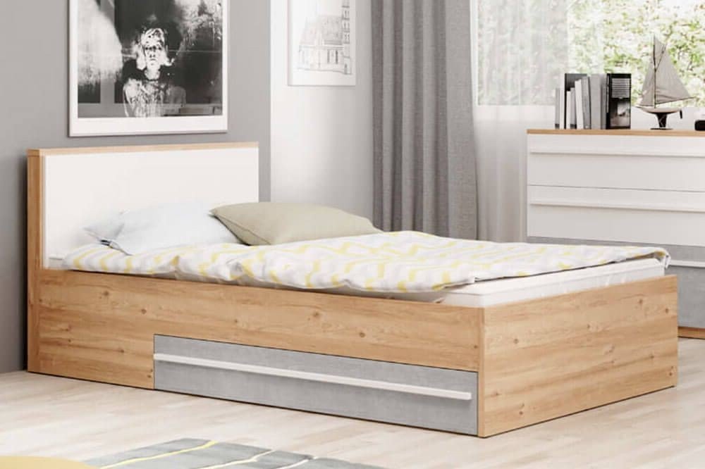 PLANO PN-10 bed | Nash oak, Mitu grey, white