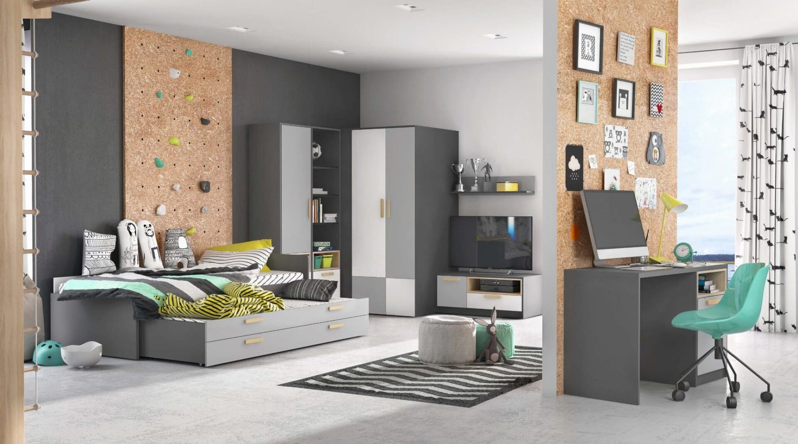 Corner wardrobe POK PO-01 graphite/beech/gray/white - Image 3