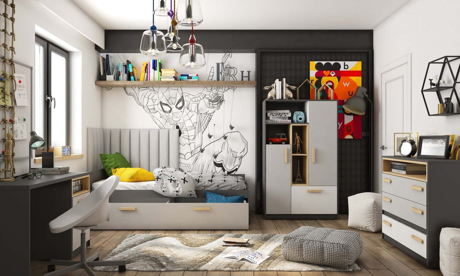 Corner wardrobe POK PO-01 graphite/beech/gray/white - Image 7