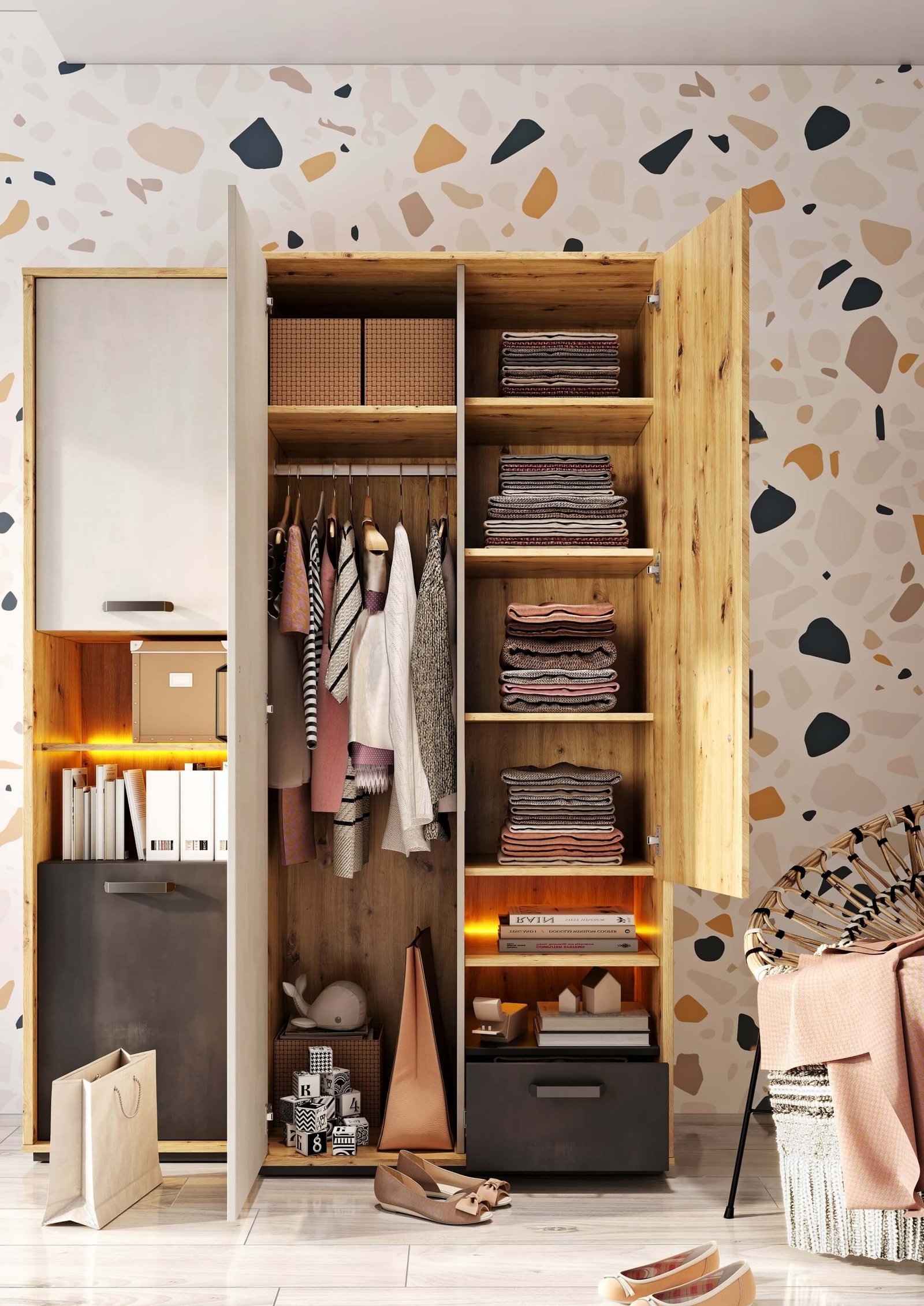 QUBIC QB-04 cabinet, faux oak/silk wood/raw steel - Image 2