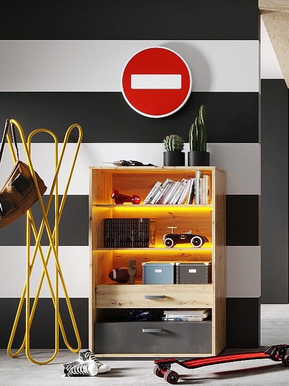QUBIC QB-06 bookshelf, oak veneer/tan/raw steel - Image 2