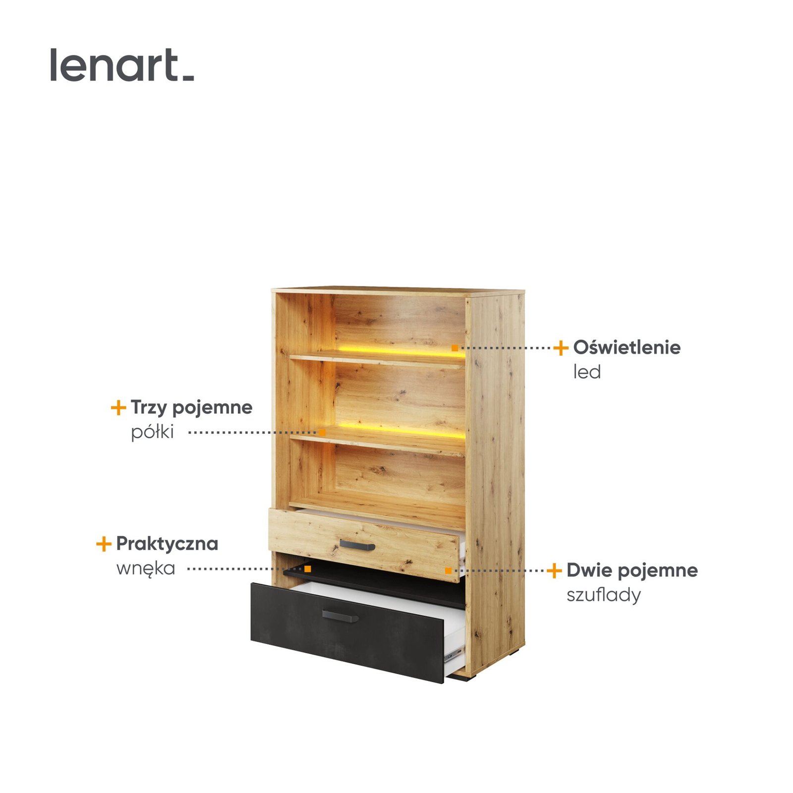QUBIC QB-06 bookshelf, oak veneer/tan/raw steel - Image 5