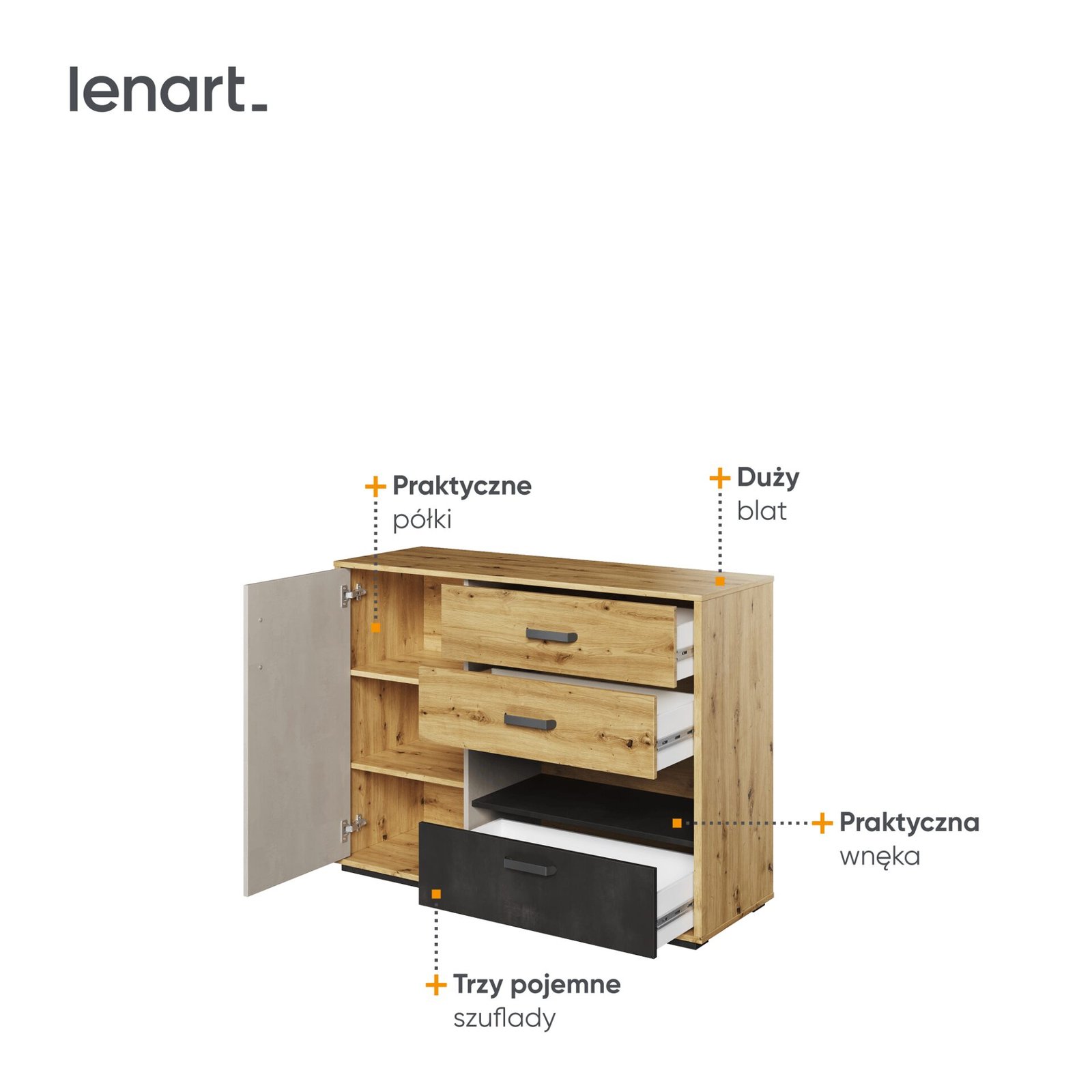 QUBIC QB-07 chest of drawers, faux oak/silk, cream/raw steel - Image 5