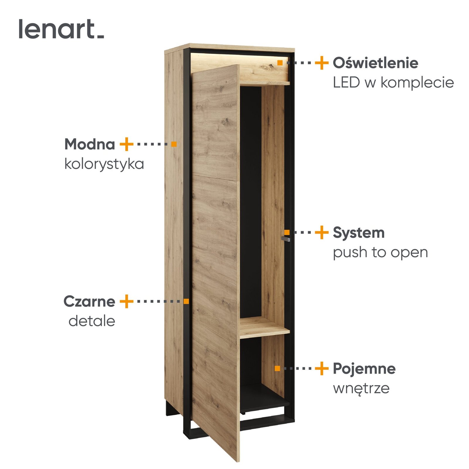 QUANT QG-01 1D hallway cabinet | LED lighting | Artisan oak, black - Image 5