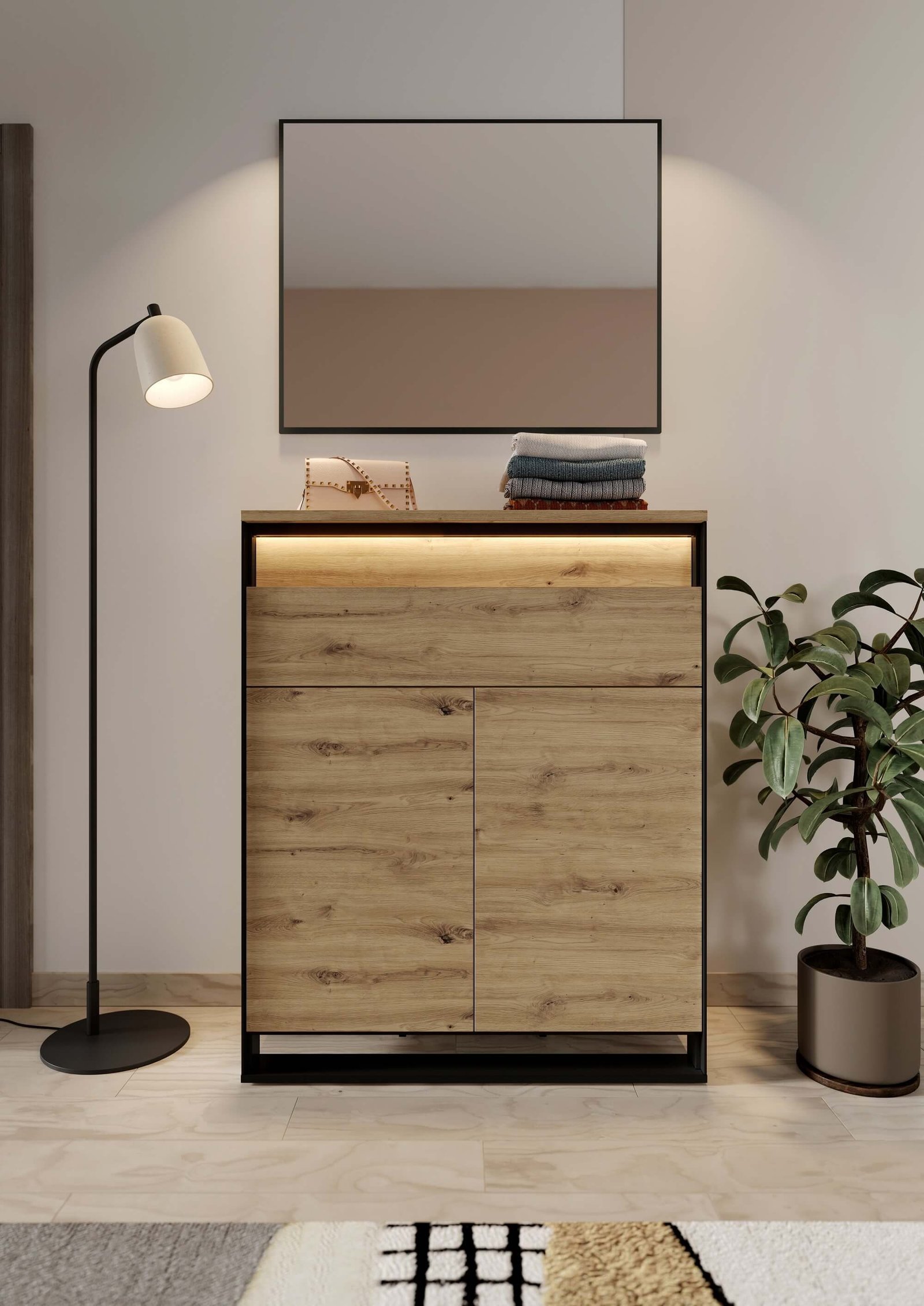 QUANT QG-02 2D1S Loft Chest of Drawers | LED Lighting | Artisan Oak, Black - Image 2