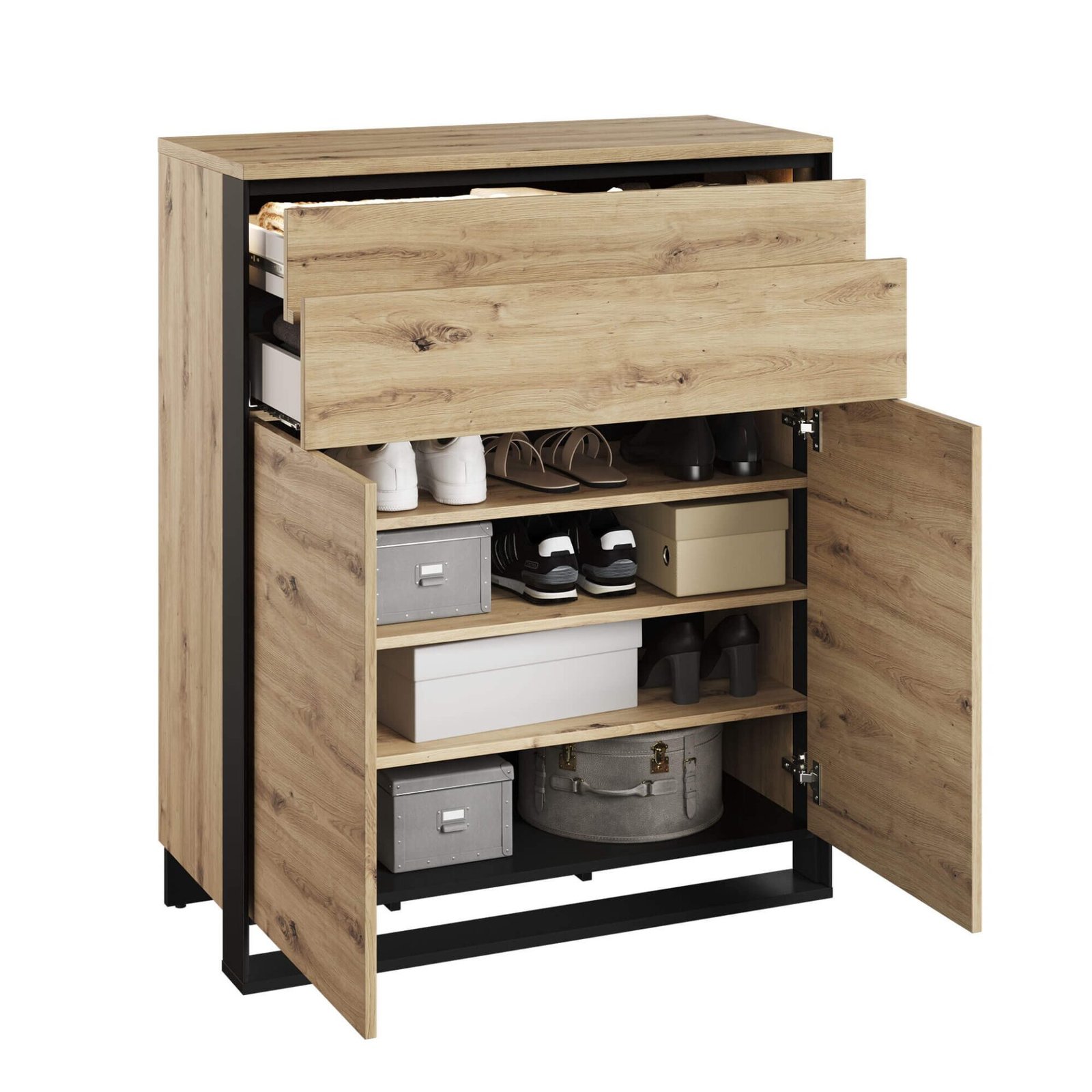 QUANT QG-02 2D1S Loft Chest of Drawers | LED Lighting | Artisan Oak, Black - Image 4