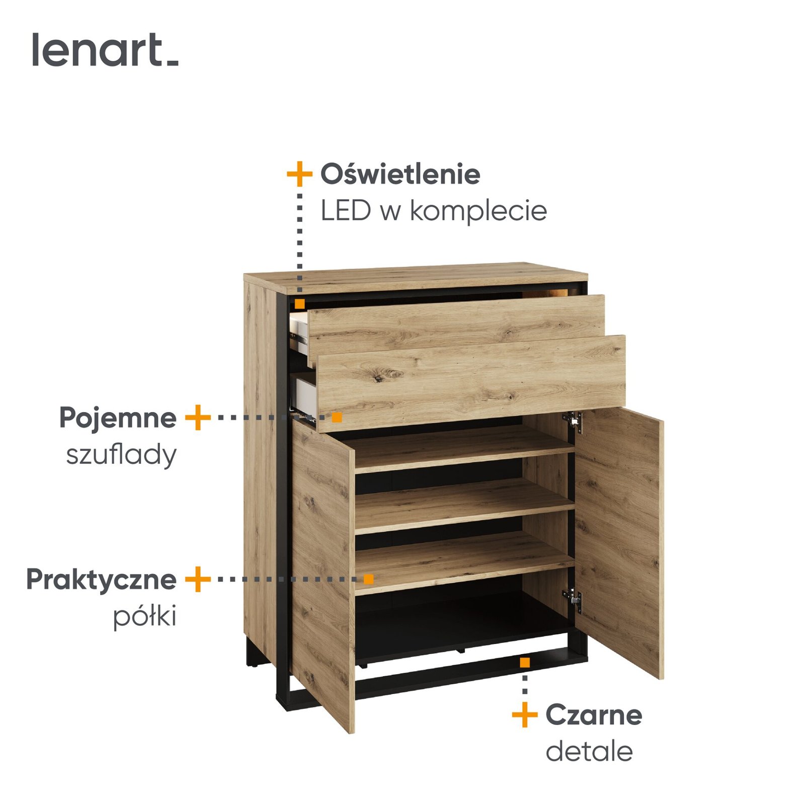 QUANT QG-02 2D1S Loft Chest of Drawers | LED Lighting | Artisan Oak, Black - Image 5