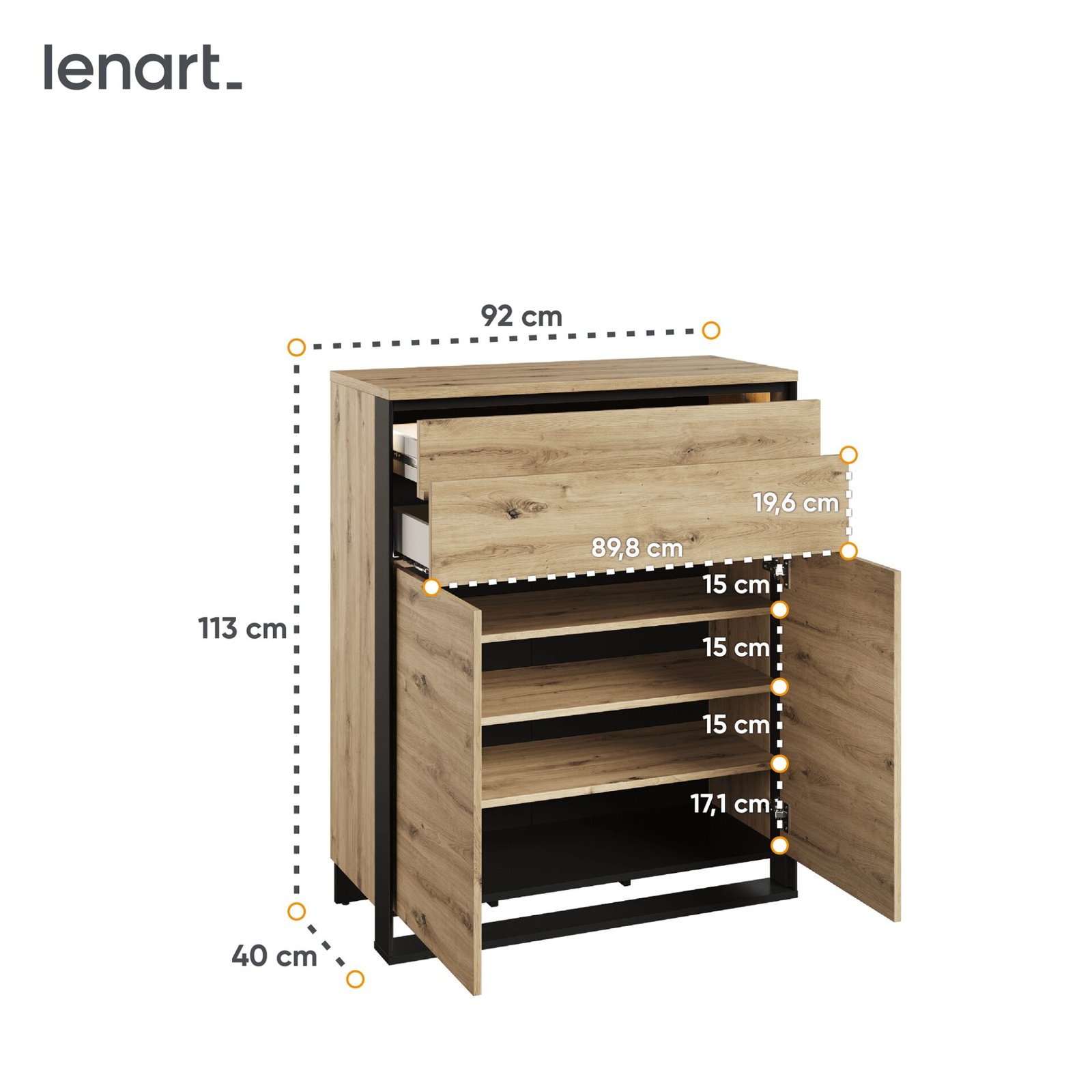 QUANT QG-02 2D1S Loft Chest of Drawers | LED Lighting | Artisan Oak, Black - Image 6