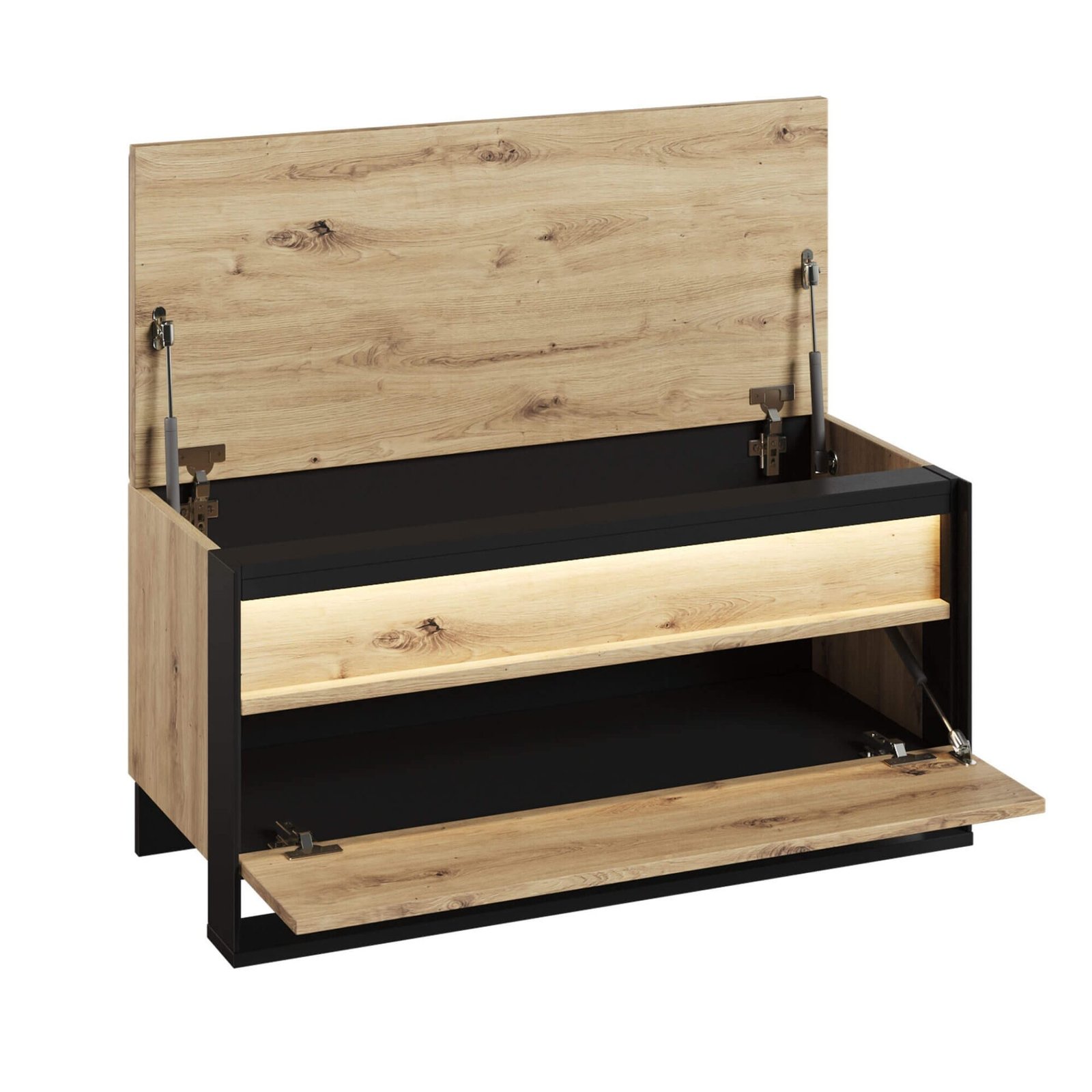 QUANT QG-03 92 Shoe cabinet with seat | LED lighting | Artisan oak, black - Image 3