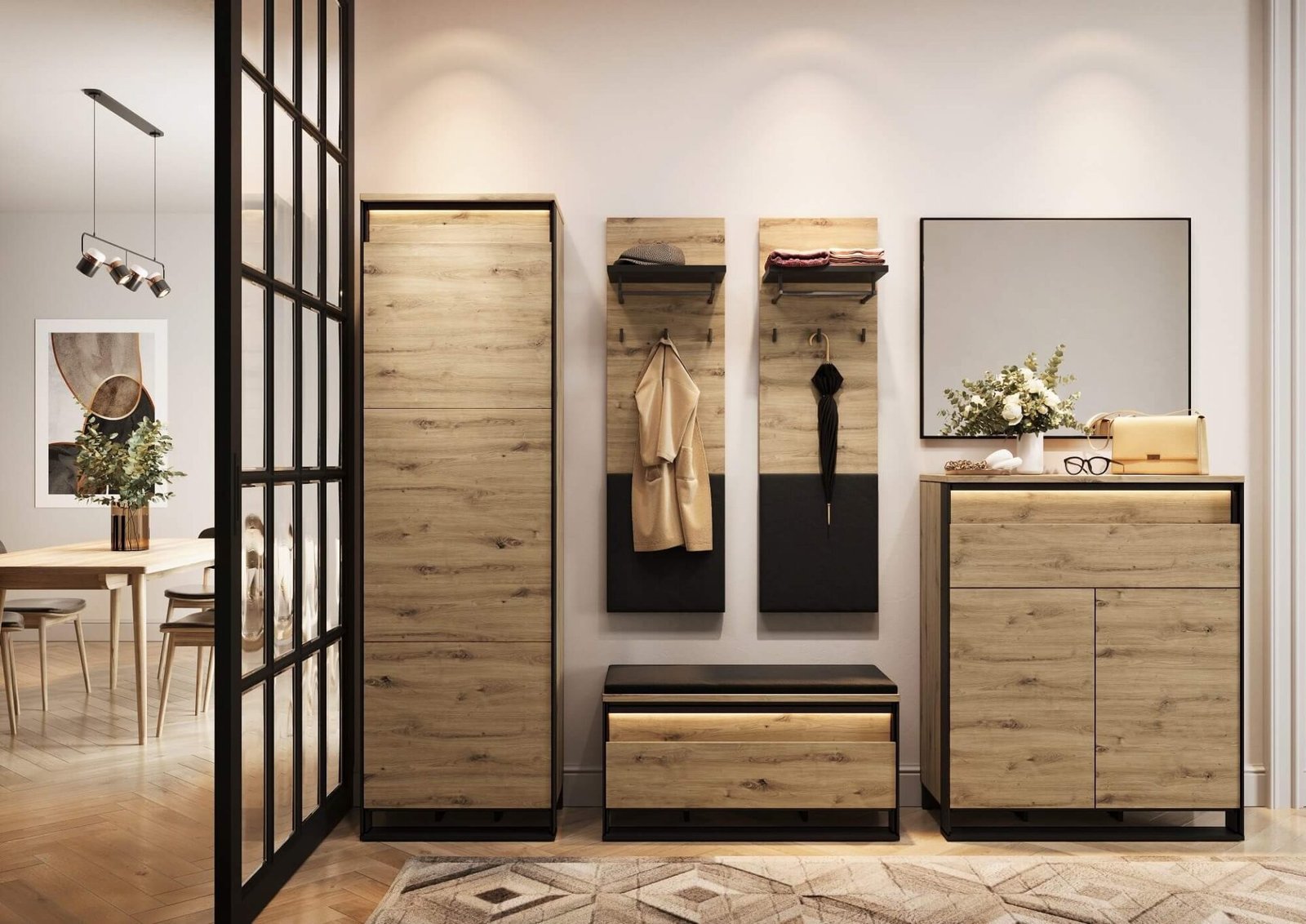 QUANT QG-03 92 Shoe cabinet with seat | LED lighting | Artisan oak, black - Image 7