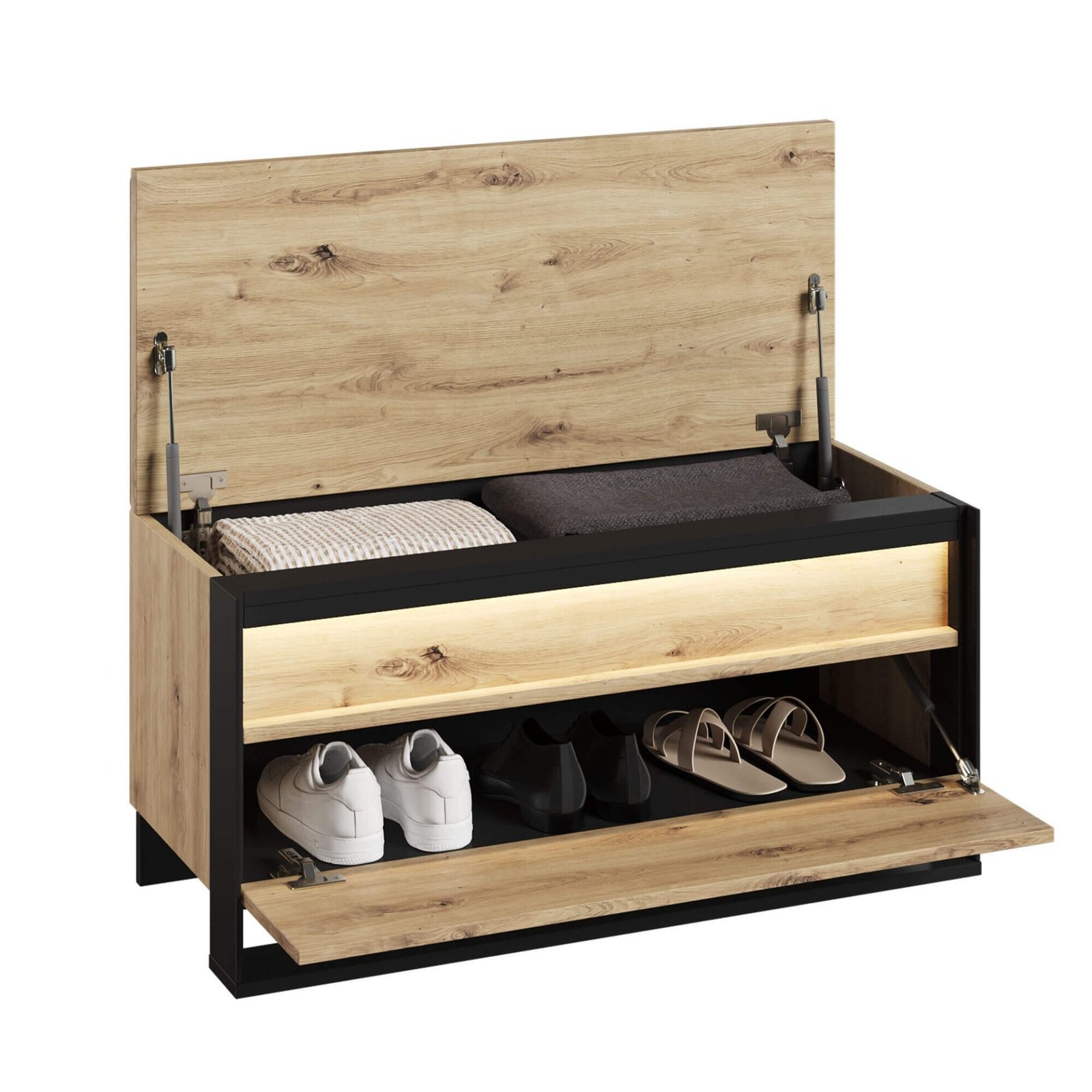 QUANT QG-03 92 Shoe cabinet with seat | LED lighting | Artisan oak, black - Image 4