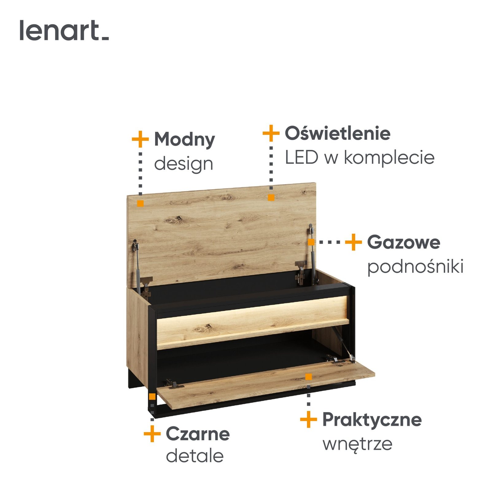 QUANT QG-03 92 Shoe cabinet with seat | LED lighting | Artisan oak, black - Image 5