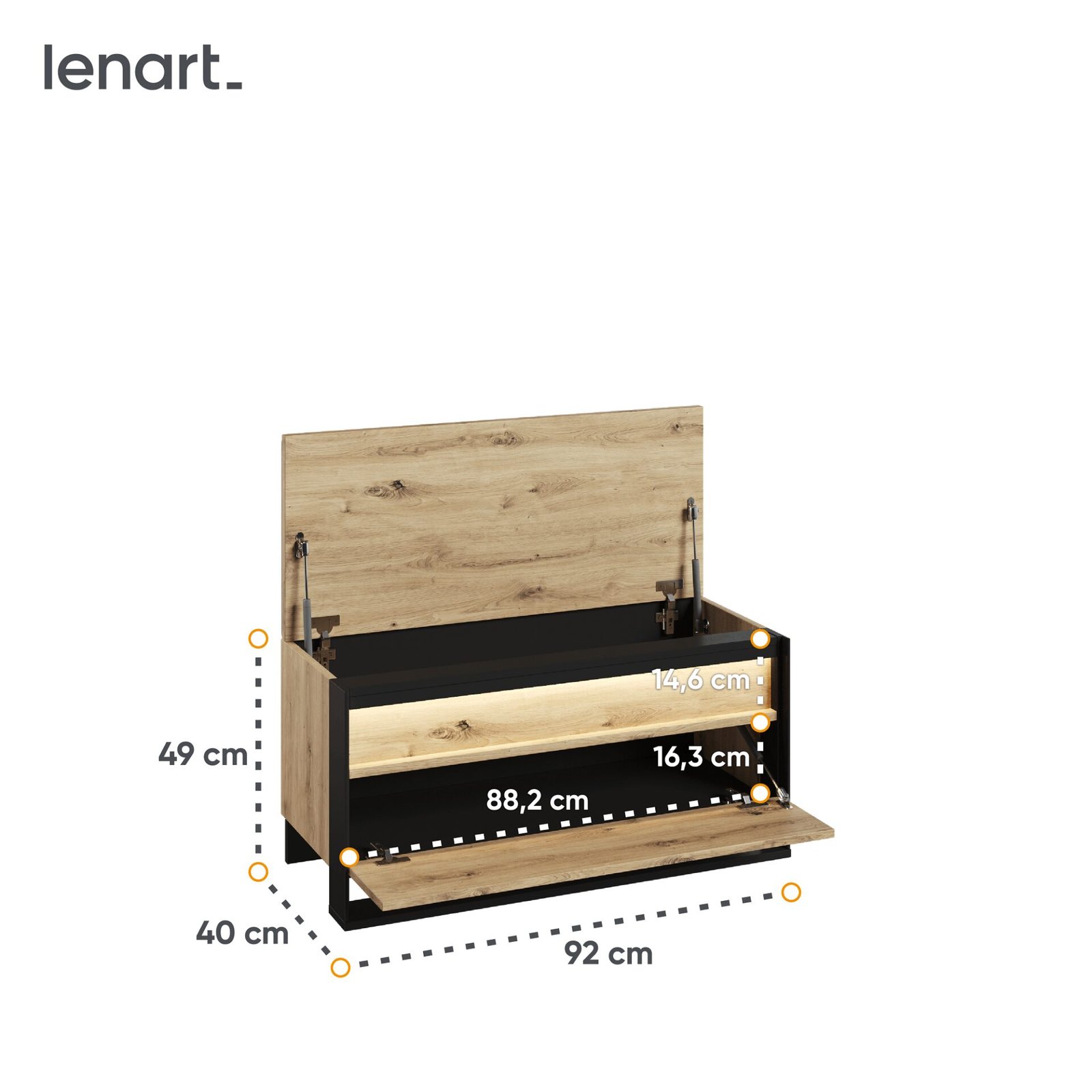QUANT QG-03 92 Shoe cabinet with seat | LED lighting | Artisan oak, black - Image 6