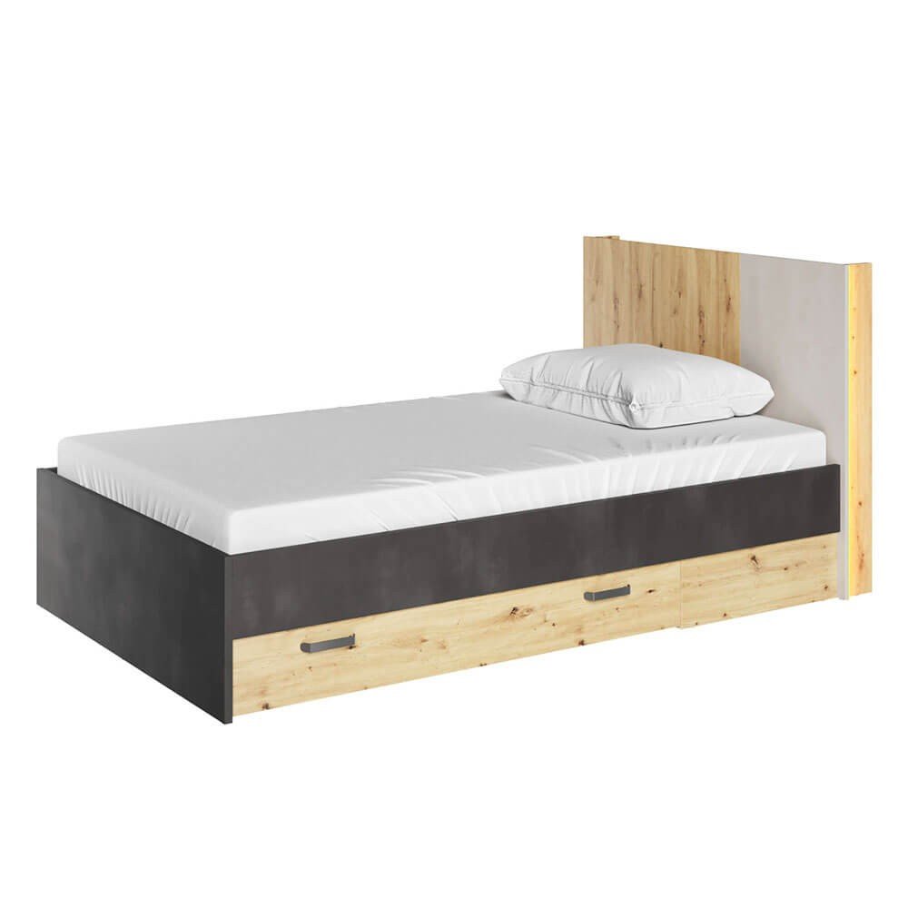 QUBIC QB-11 Bed | Artisan Oak, Silk Fluor, Raw Steel - Image 3