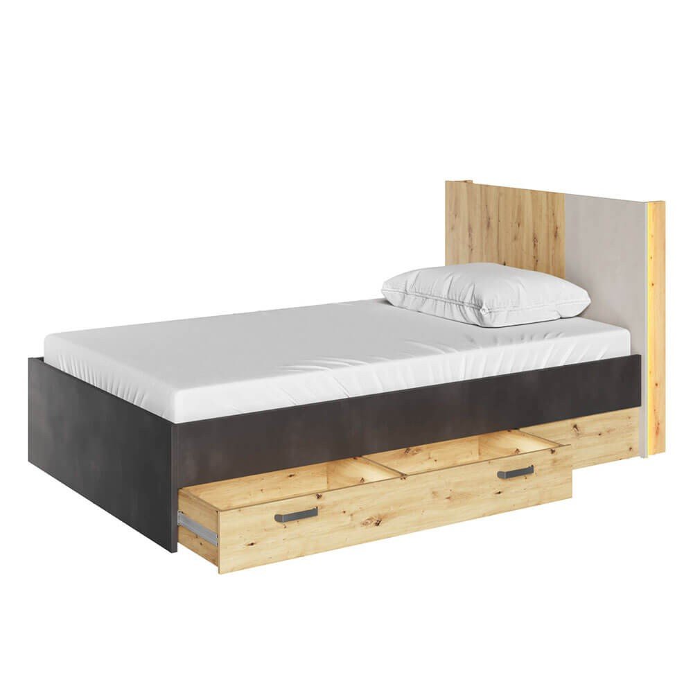 QUBIC QB-11 Bed | Artisan Oak, Silk Fluor, Raw Steel - Image 4