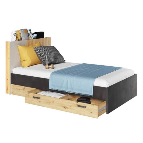 QUBIC QB-12 Bed | Artisan Oak, Silk Fluor, Raw Steel