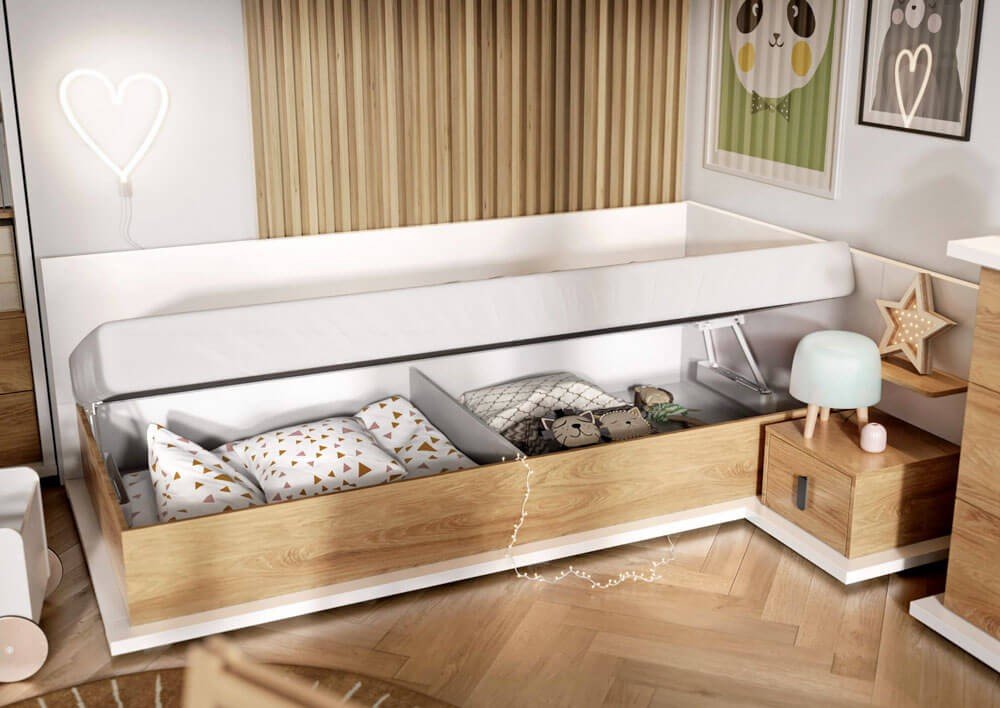 SIMI MS-09 Bed with mattress | White, natural hickory wood - Image 2