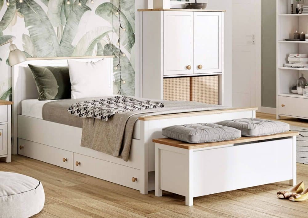 STORY SO-08 Bed with mattress | White, Nash oak