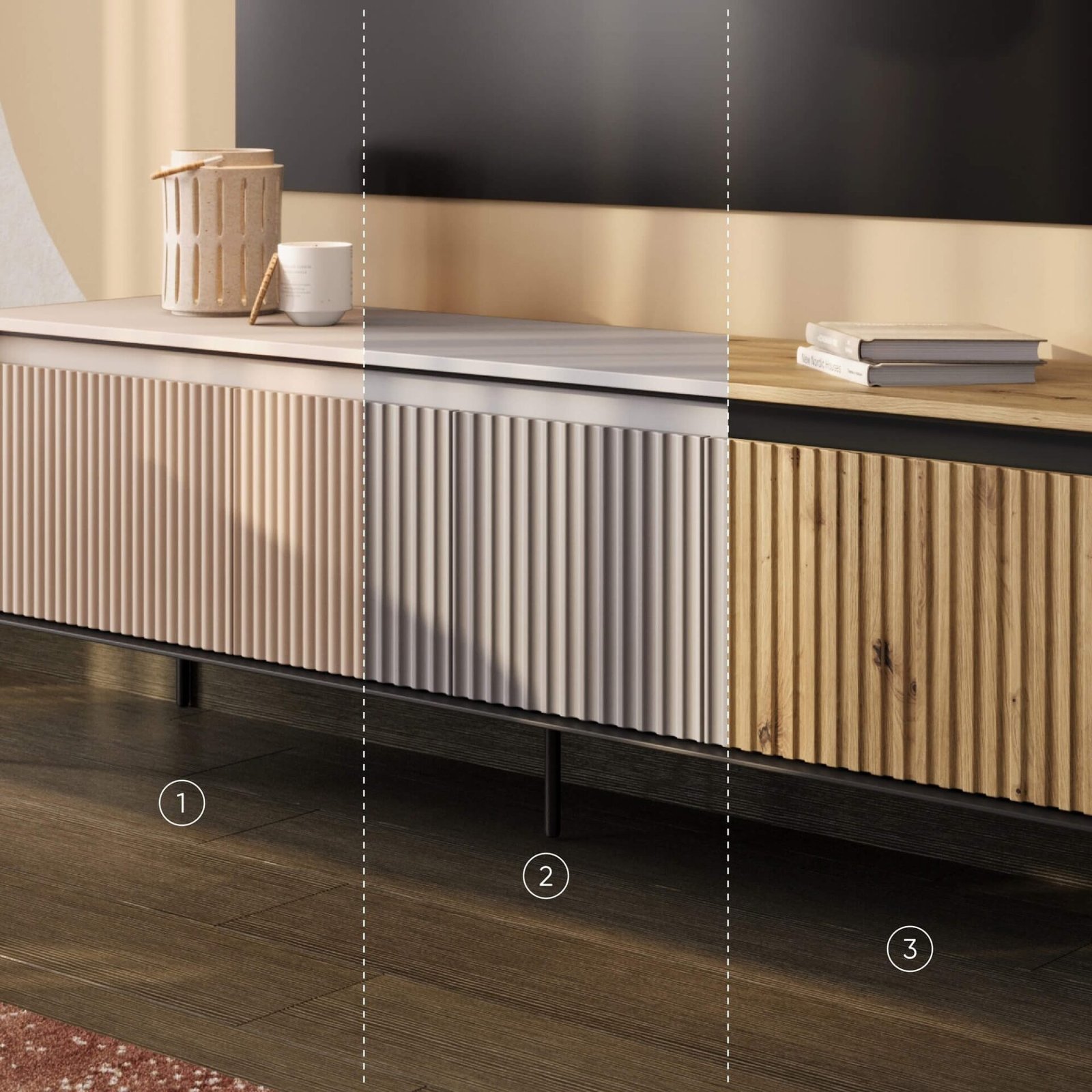 TREND 01 chest of drawers with grooves, white/black legs - Image 3