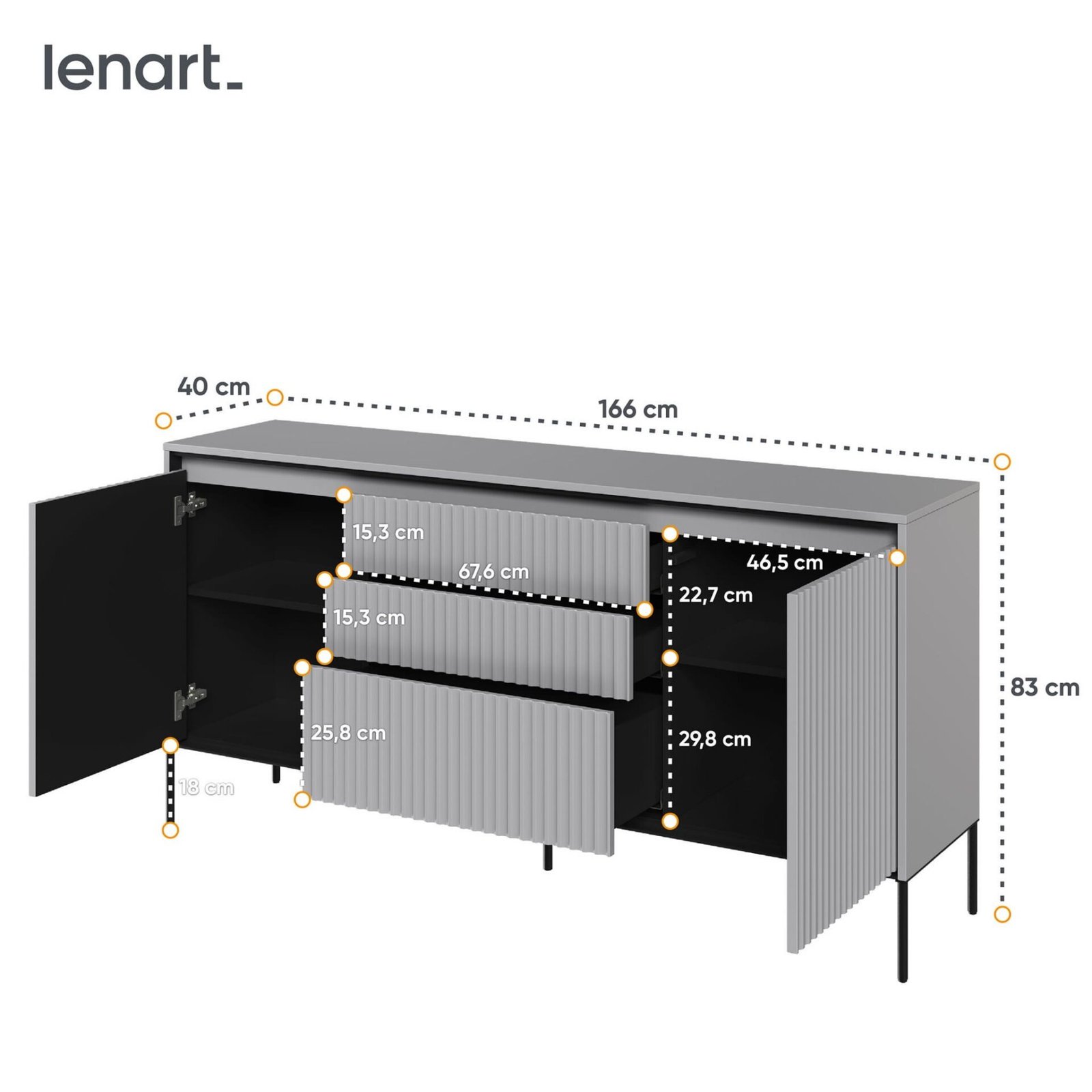 TREND 01 chest of drawers with grooves, grey/black legs - Image 6