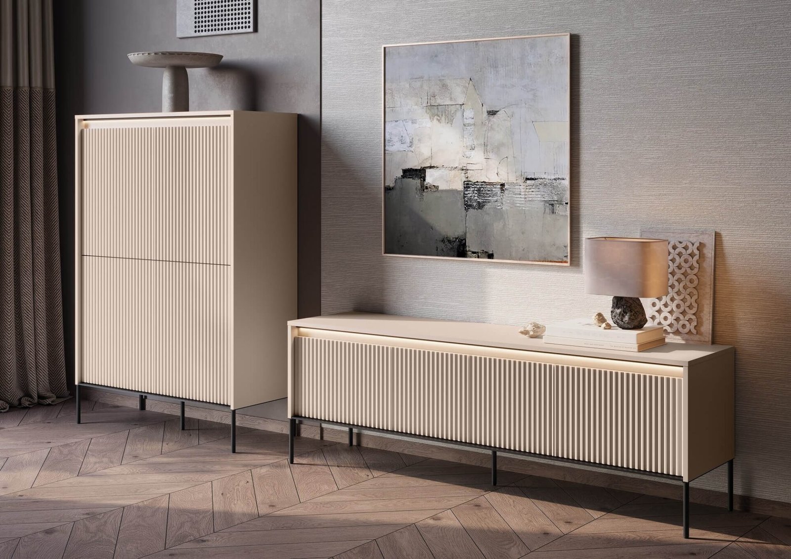 TREND 03 high chest of drawers, beige / black legs - Image 5