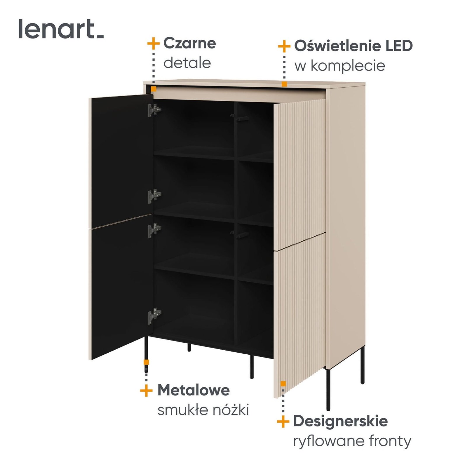 TREND 03 high chest of drawers, beige / black legs - Image 7