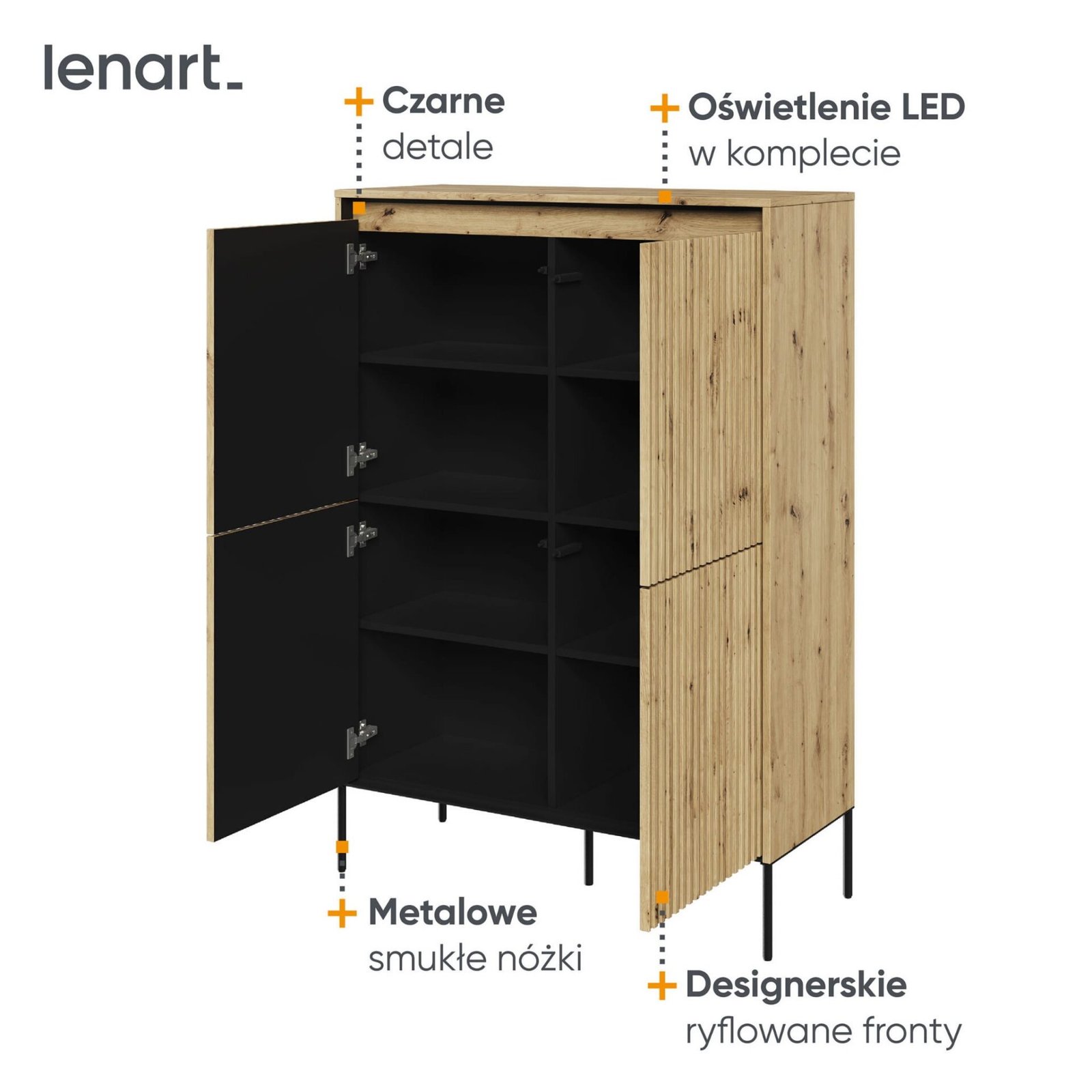 TREND 03 high chest of drawers, oak / black legs - Image 5