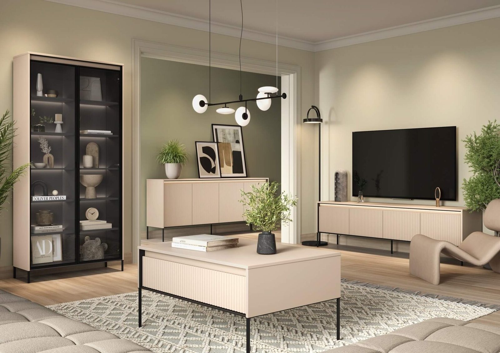 TREND 09 milled coffee table, beige / black legs - Image 3