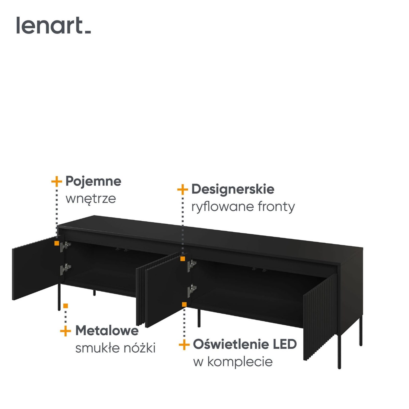 Grooved TV cabinet TREND 06 black/black legs - Image 6
