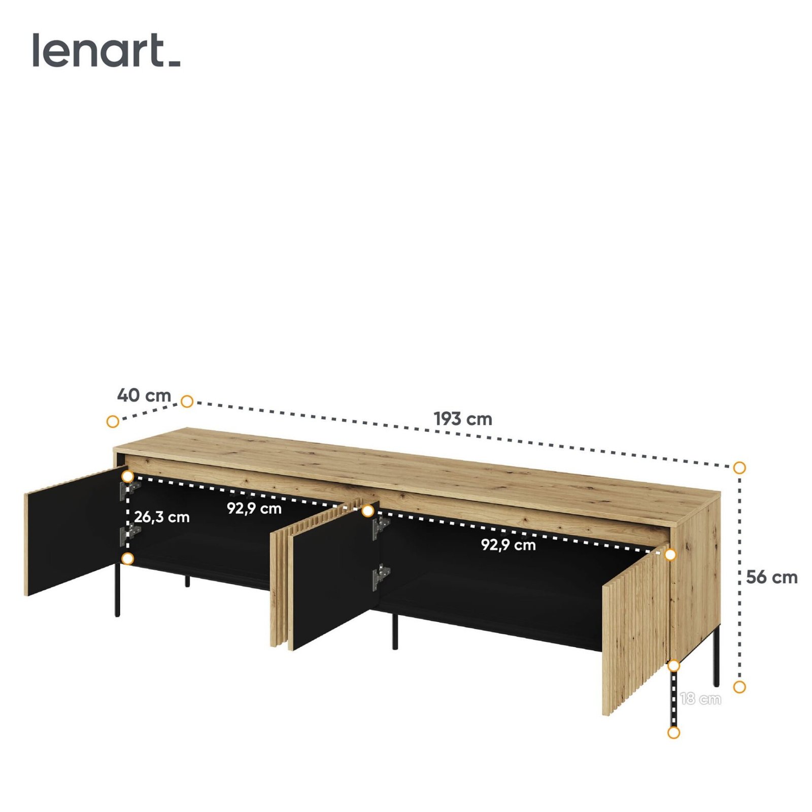TREND 06 groove TV cabinet, oak finish / black legs - Image 6