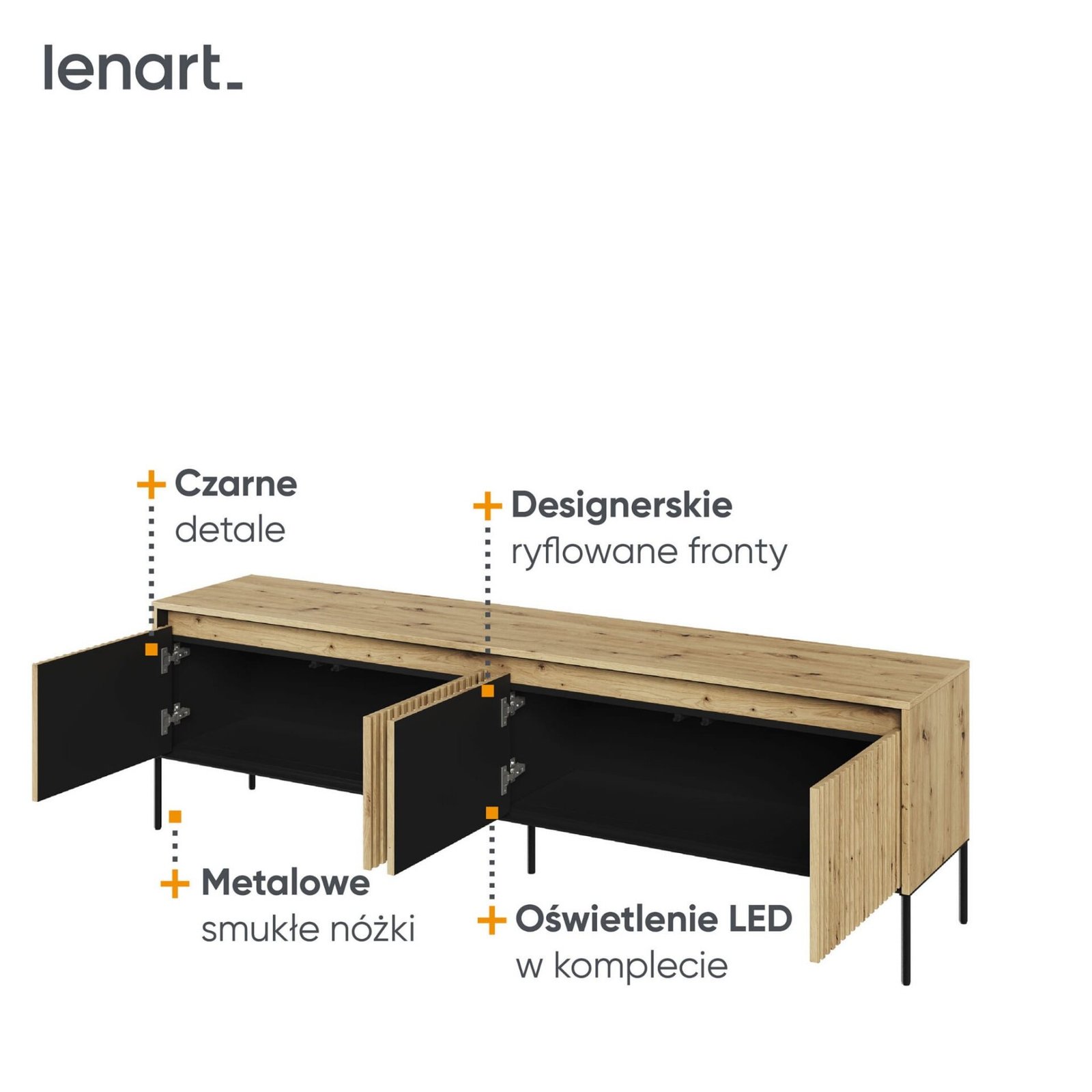 TREND 06 groove TV cabinet, oak finish / black legs - Image 5