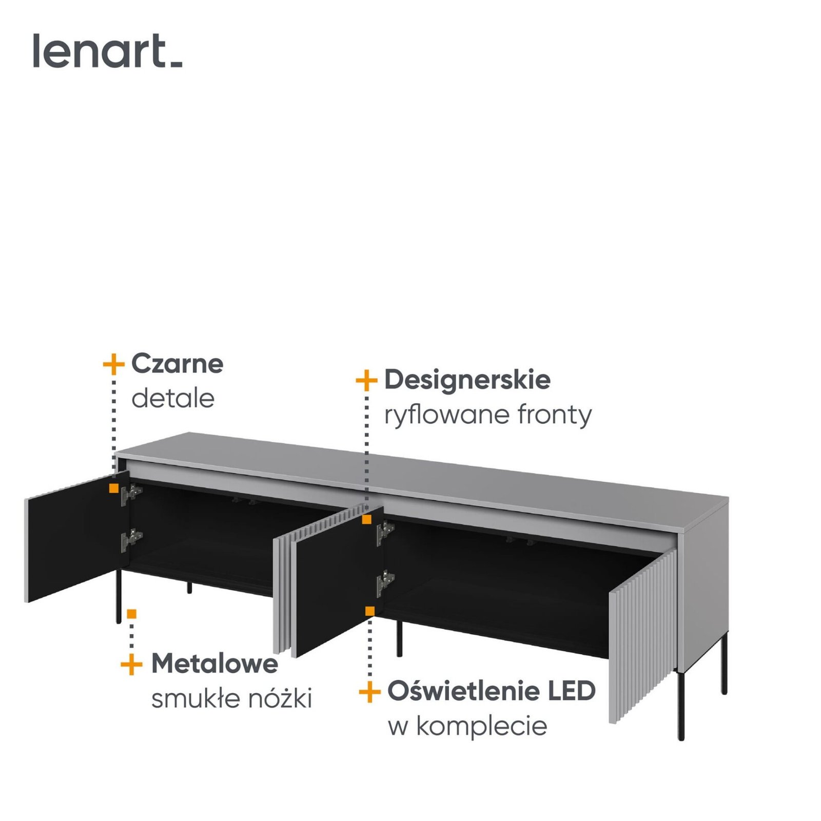 Grooves TV cabinet TREND 06 gray/black legs - Image 5