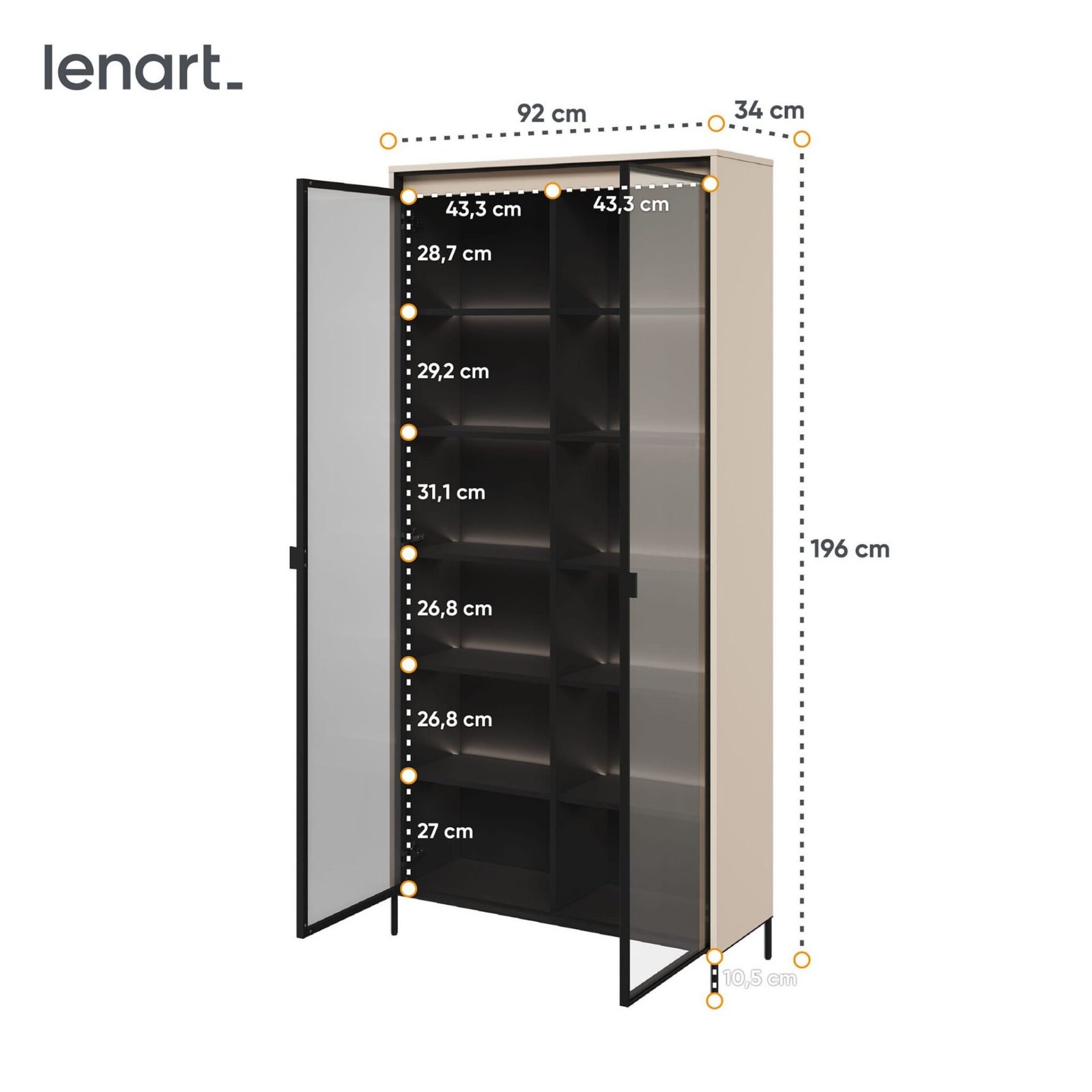 TREND 07 display case with lighting, beige / black legs - Image 7