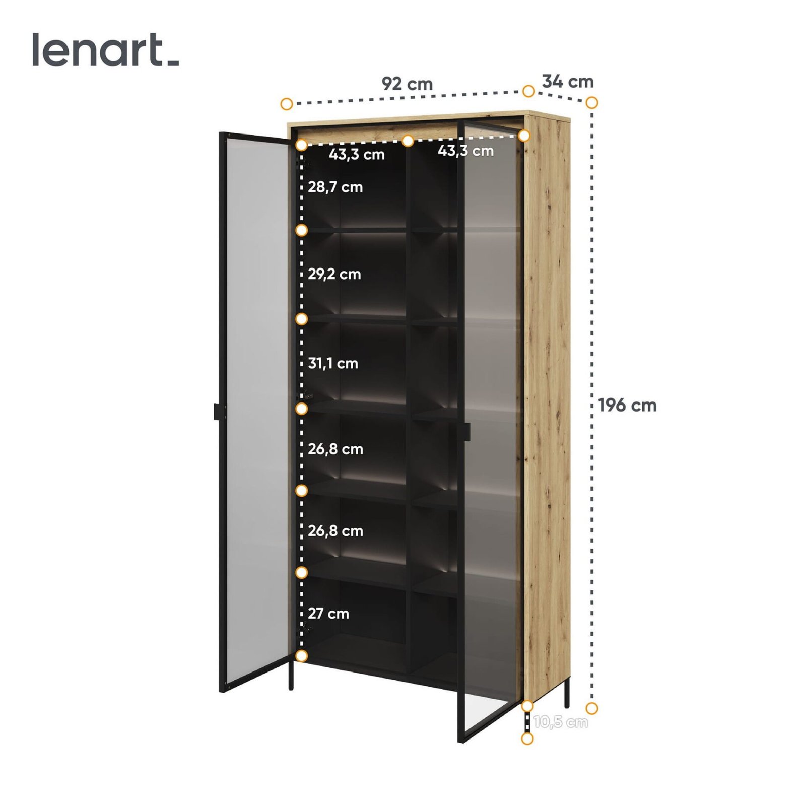 TREND 07 display cabinet with lighting, artificial oak / black legs - Image 6