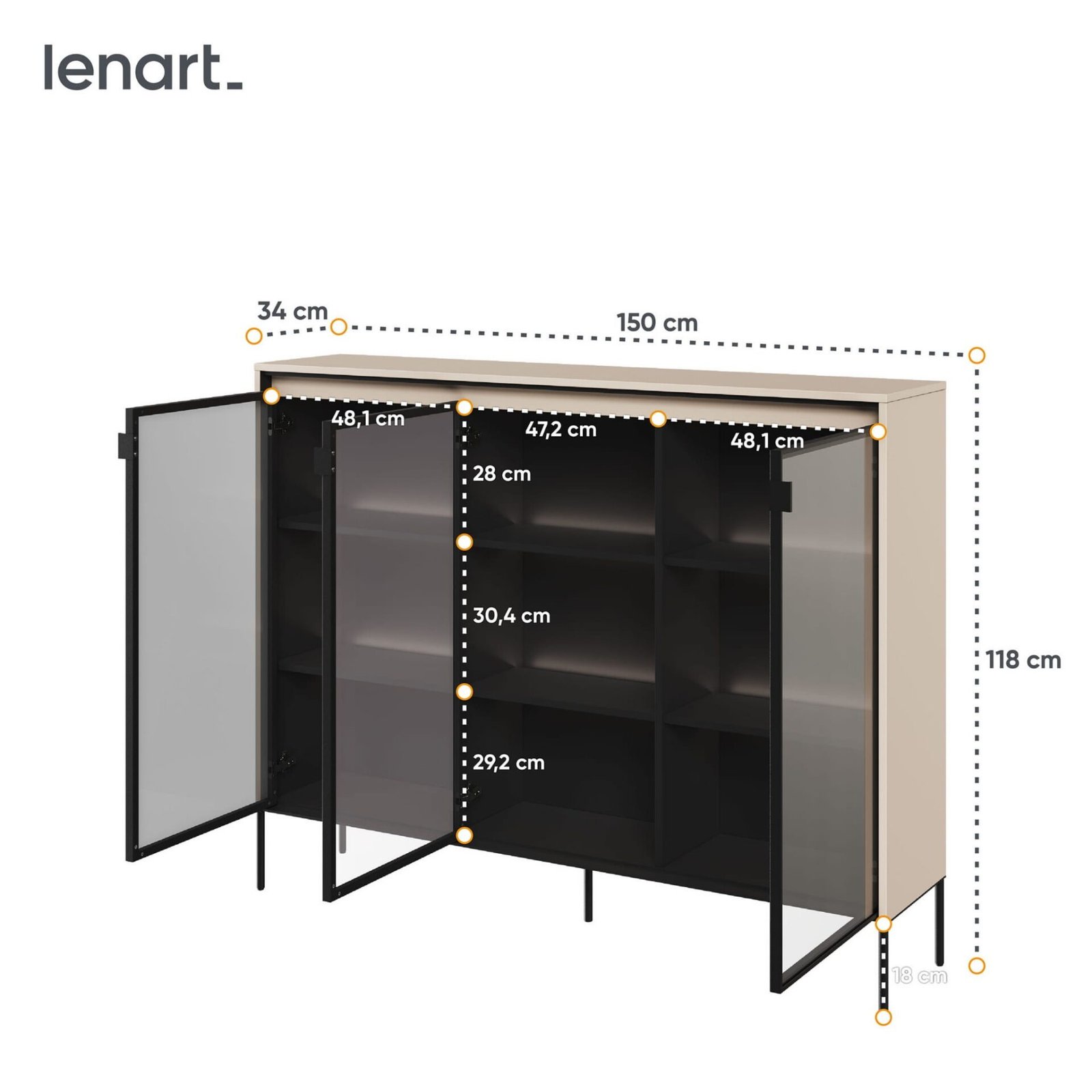 TREND 08 glass display case, beige / black legs - Image 5