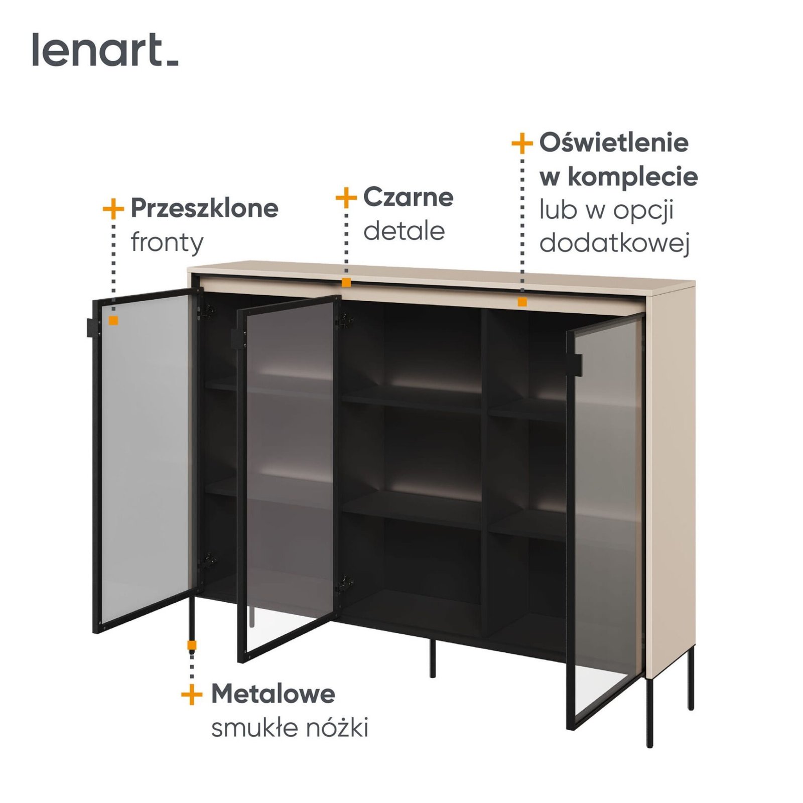 TREND 08 glass display case, beige / black legs - Image 4