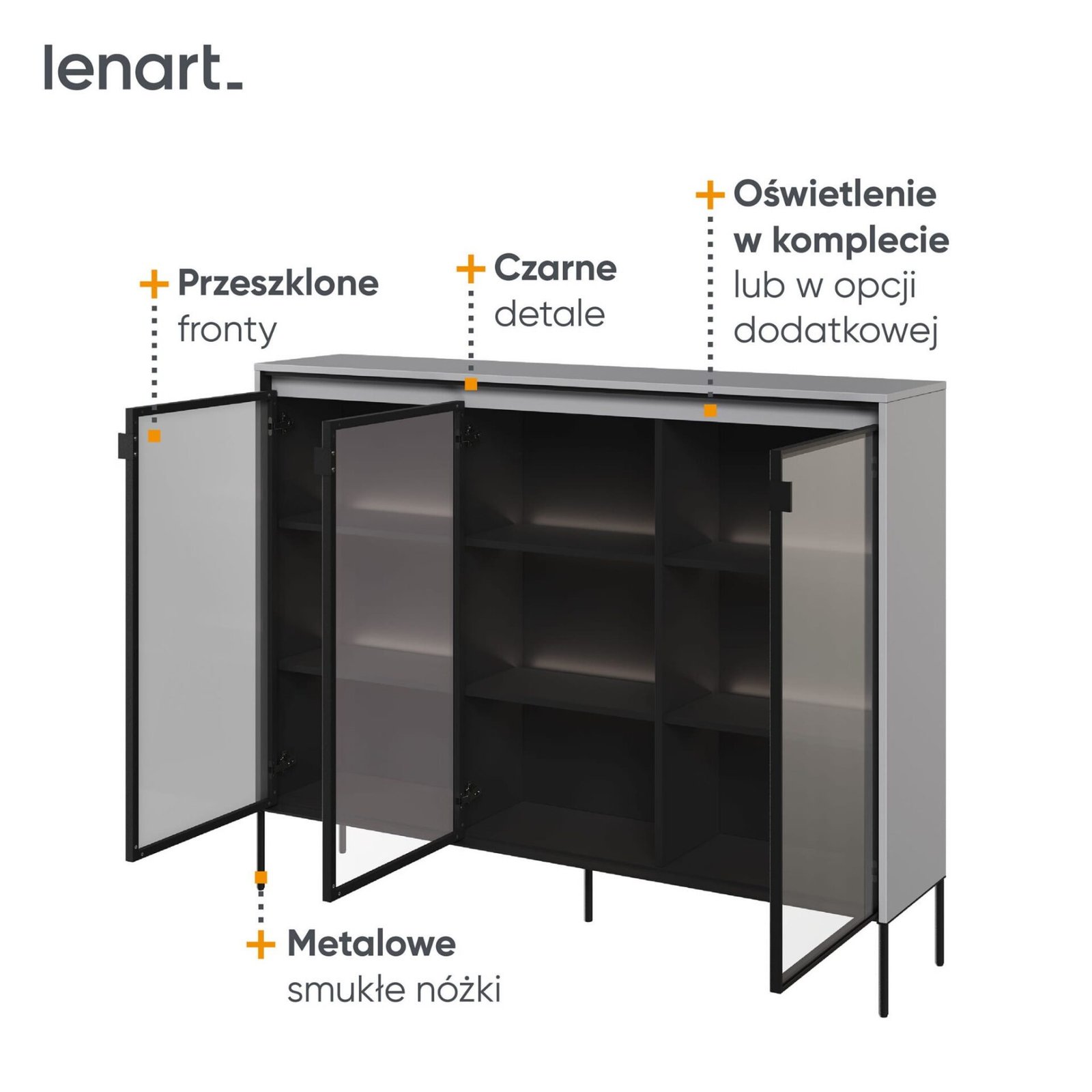 TREND 08 glass display case, grey/black legs - Image 4