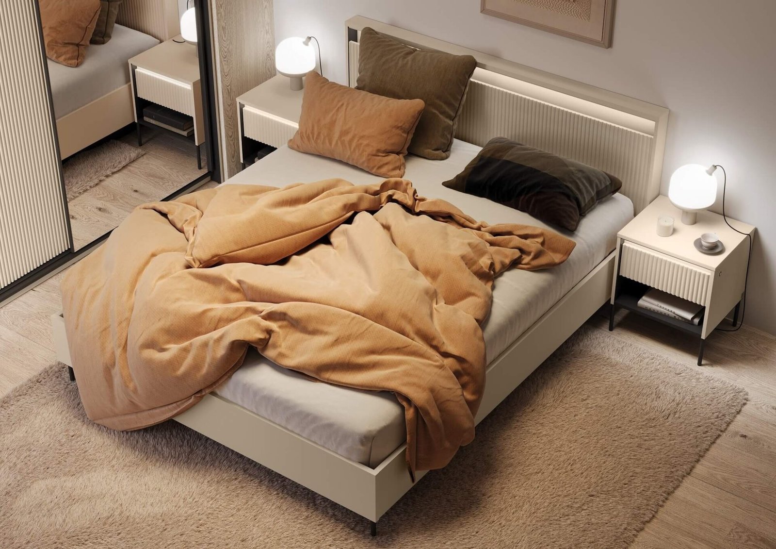 TREND TS-10 1S bedside table | LED lighting | beige, black - Image 2