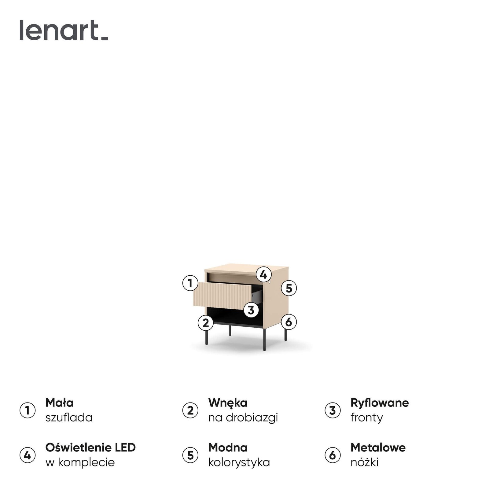 TREND TS-10 1S bedside table | LED lighting | beige, black - Image 6